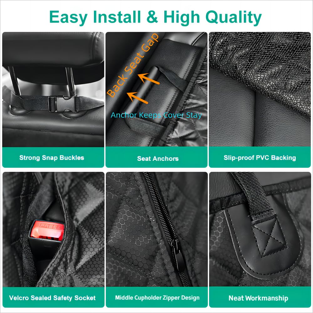 ANOSOSPECIAL Gray Dog Car Seat Cover for Back Seat, Pet-friendly and waterproof, universal fit, interior protection for car, van, SUV - perfect for kids and pets.