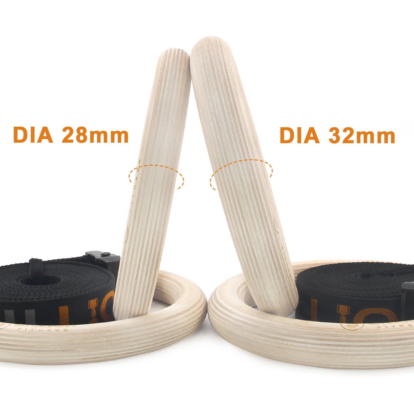 5BILLION Wooden Gymnastic Rings for Fitness Training with High-Strength Nylon Straps, Metal Quick Lock Buckles, Adjustable - 32mm