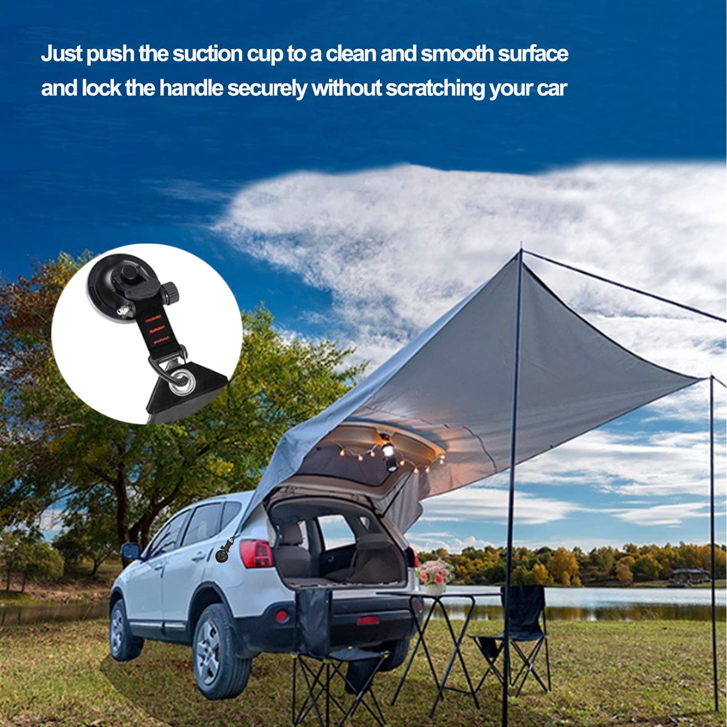 Suction Cup Camping Set - 4 piece suction cup hooks Extra strong suction hooks Multifunctional suction cups camping for car, awnings, motorhome, home, workshop