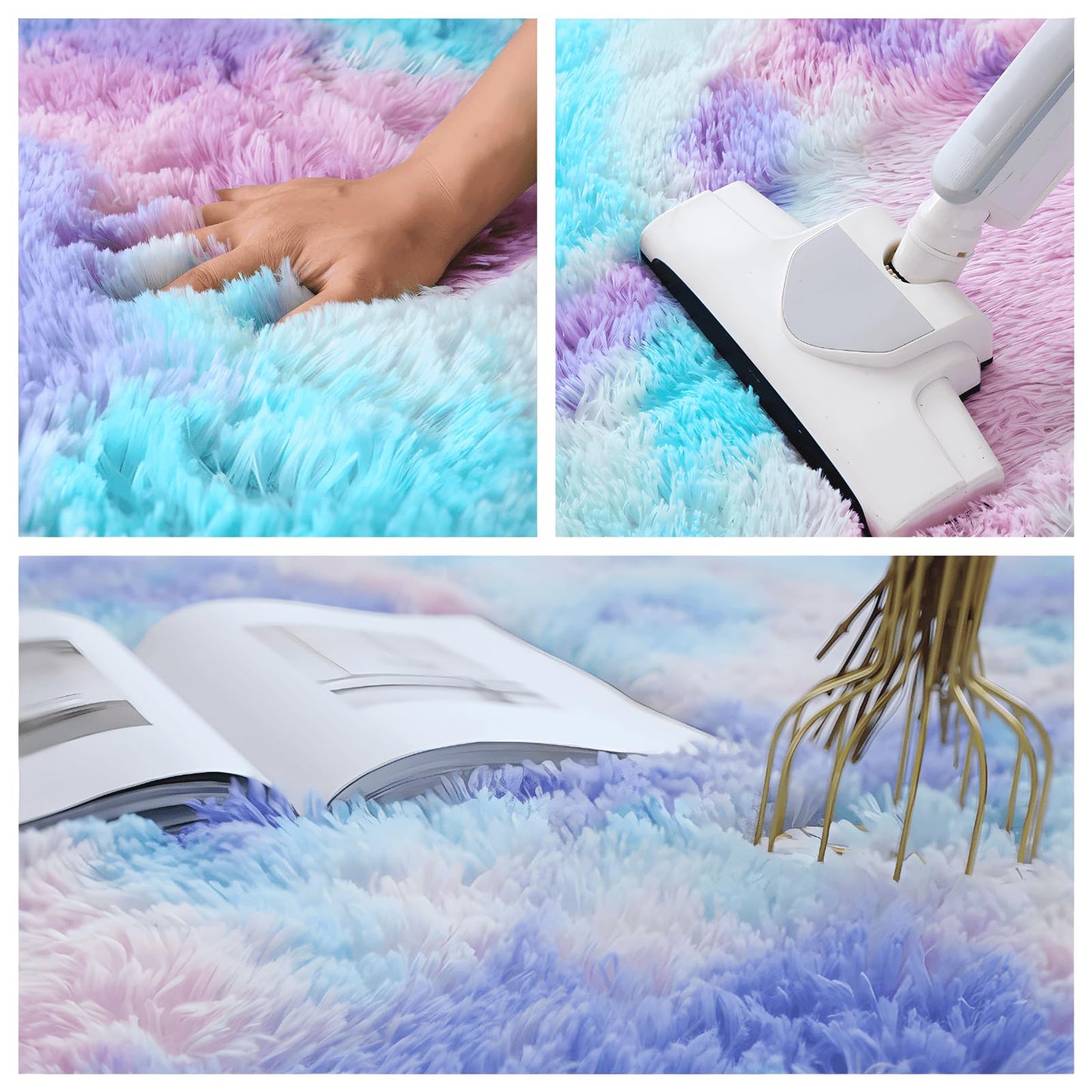 SUBEEN Carpet Living Room Shaggy - Fluffy plush carpet, modern style, colorful rug for living room, bedroom, kid's room (Blue Purple, 120x200cm)