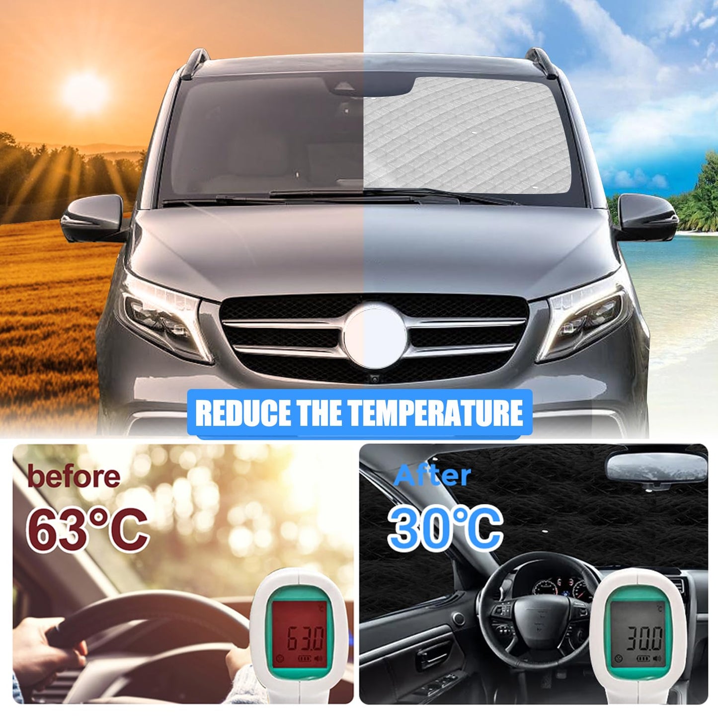 Opaltool Thermal Mat for Driver's Cabin Interior for 2003-2014 Mercedes-Benz VITO II W639/Viano, 5-piece UV & Water Protection Sunshade Front Windshield Interior for RV Privacy & Temperature Control.