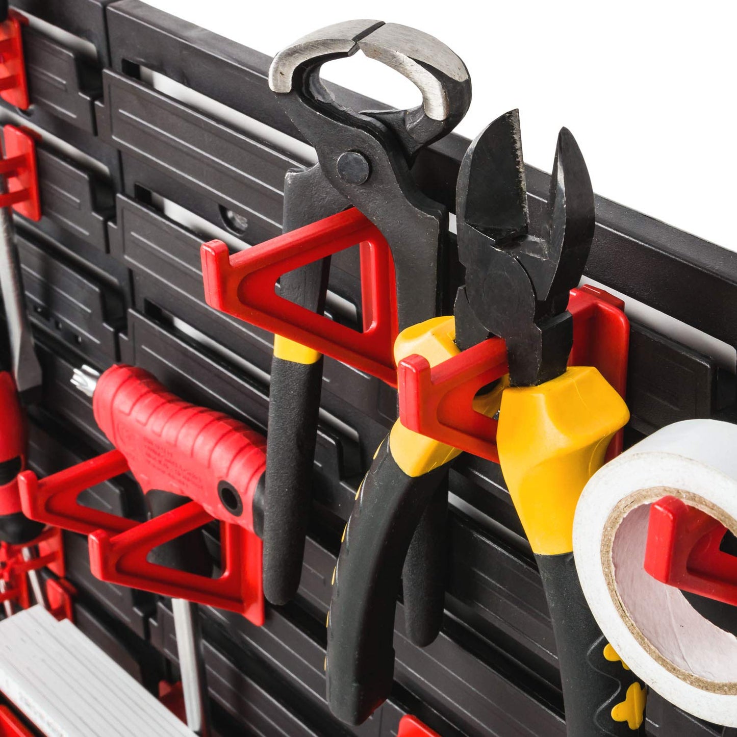 PAFEN storage system wall shelf XXL 1158 x 780 mm - Extra strong tool wall with stacking boxes - 111 pieces - Red tool holders + Blue boxes