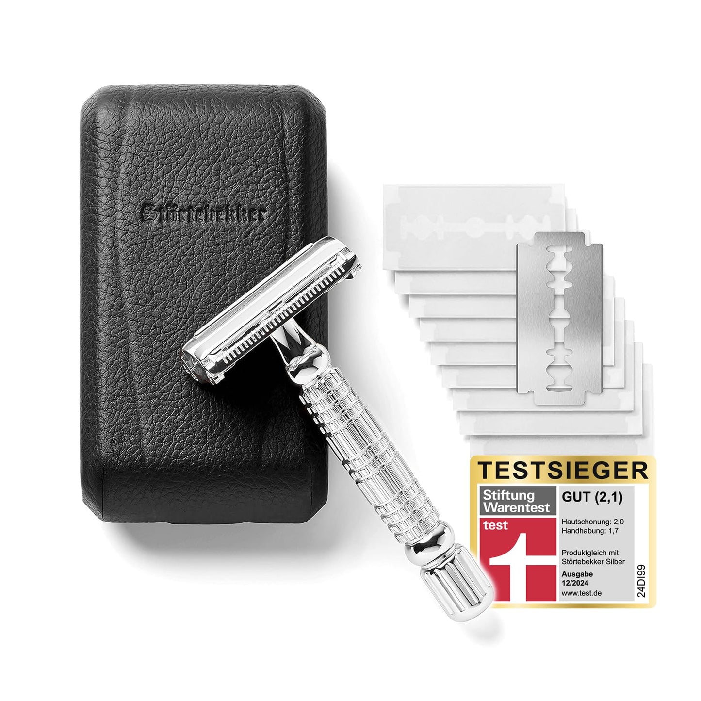 Störtebekker® Premium safety razor set for men in handcrafted leather case - shaving kit with shaving brush, stainless steel shaving bowl, shaving soap, alum block, and razor blades - men's grooming set