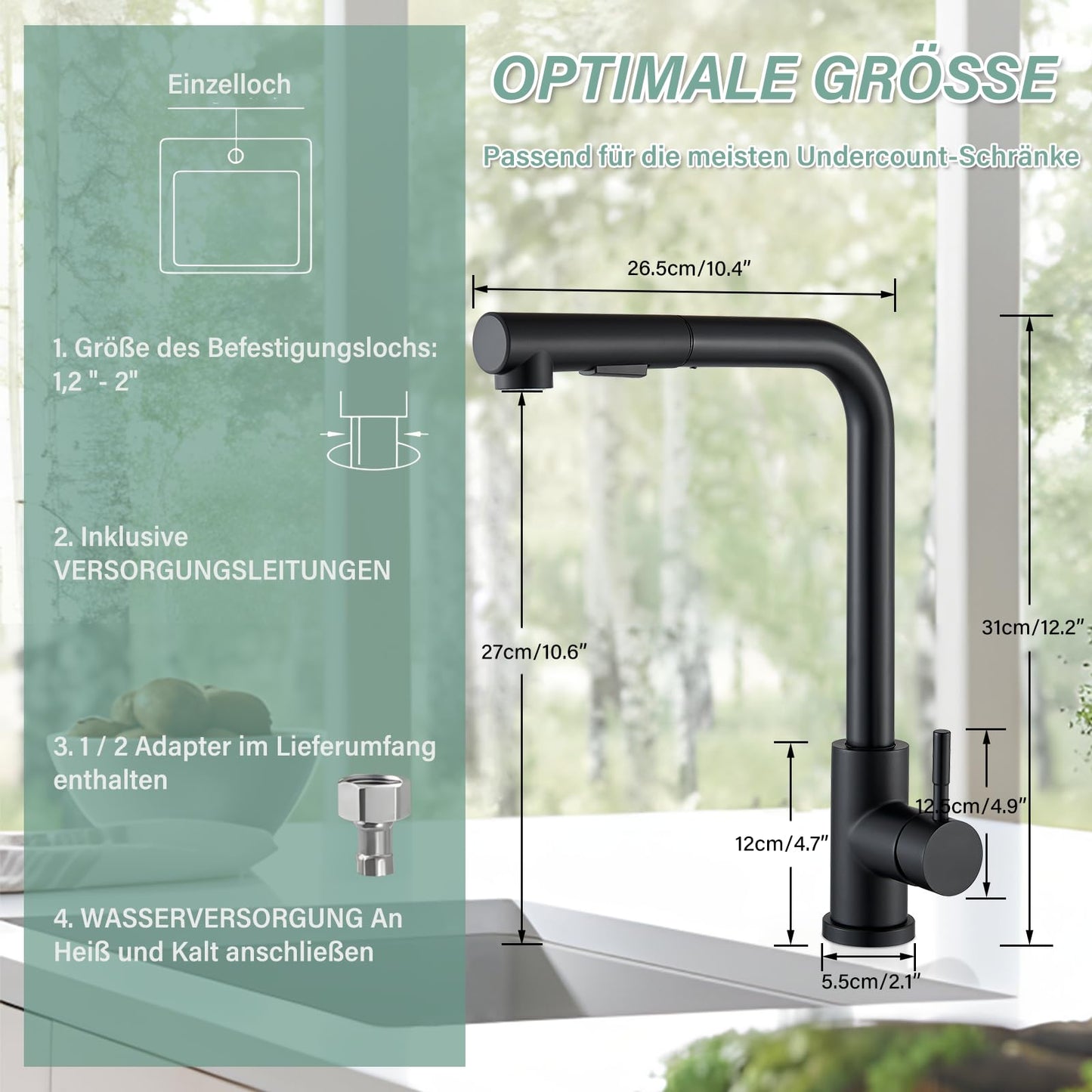 Kitchen faucet black with pull-out spray head High-pressure 360° swivel kitchen sink faucet stainless steel Two spray modes water tap.