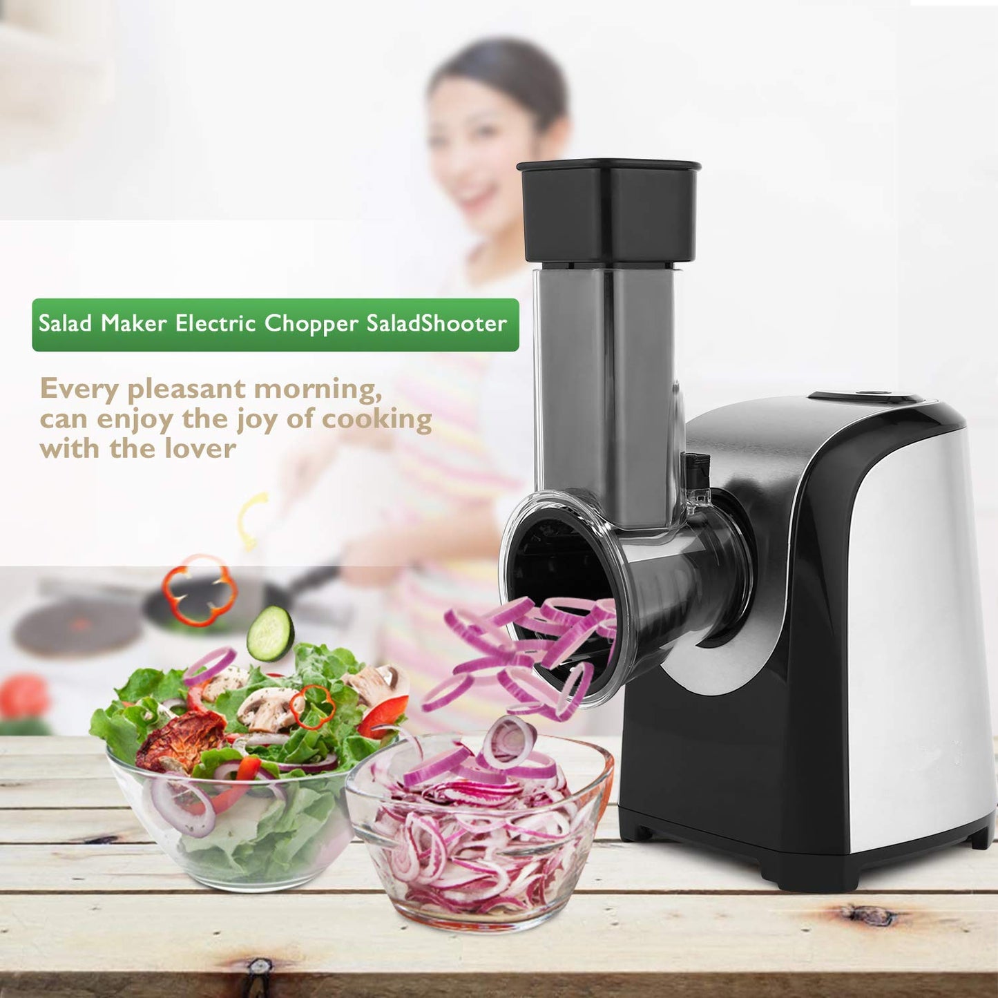 Electric vegetable chopper 5 in 1, 150W kitchen appliance, spiralizer for fruit and vegetable noodles.