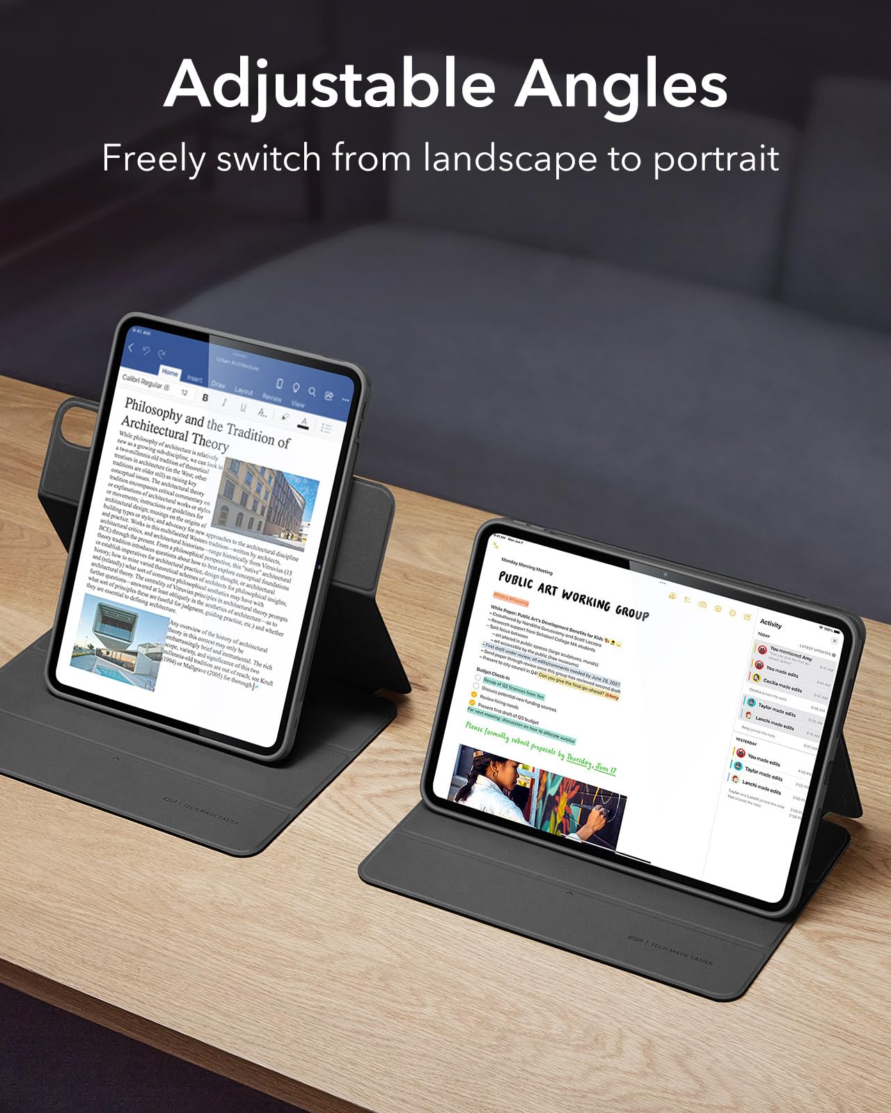 ESR iPad Air 13 inch M3/M2 Case, iPad Air 2025/2024 Case with Pencil Holder, detachable magnetic cover, vertical stand, fully supports Pencil Pro/USB-C, Rebound 360 Series, Black.