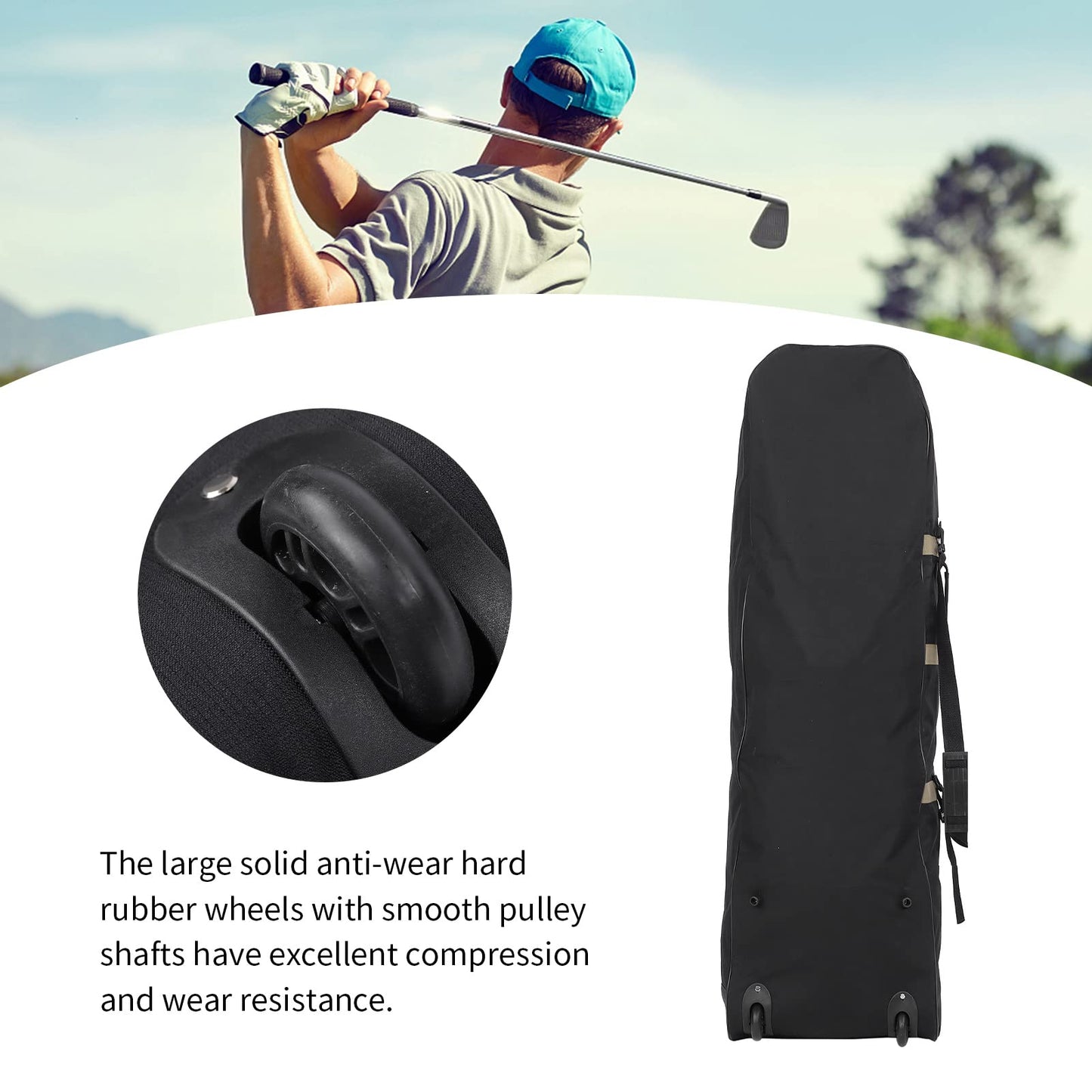 Golf travel bag with wheels Foldable 600D Golf Aviation Bag Storage Bag Club Case (Gold)