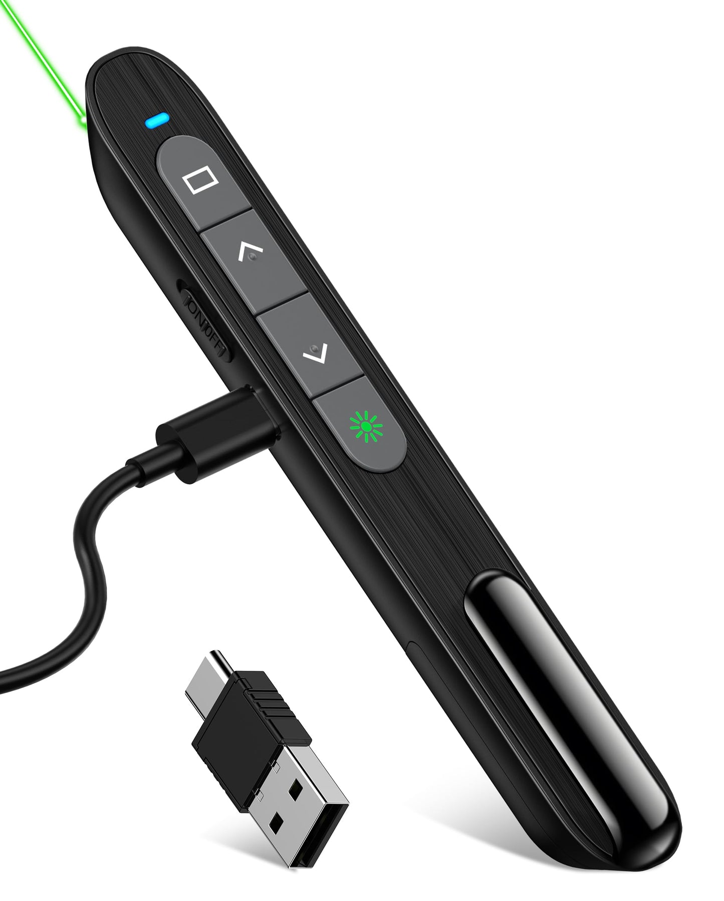 Rechargeable USB C Green Presenter, 2.4 GHz Wireless PowerPoint Remote, Green Pointer for Presentations, Presentation Remote for Windows/Mac/PowerPoint/Keynote/Google Slides/PDF.
