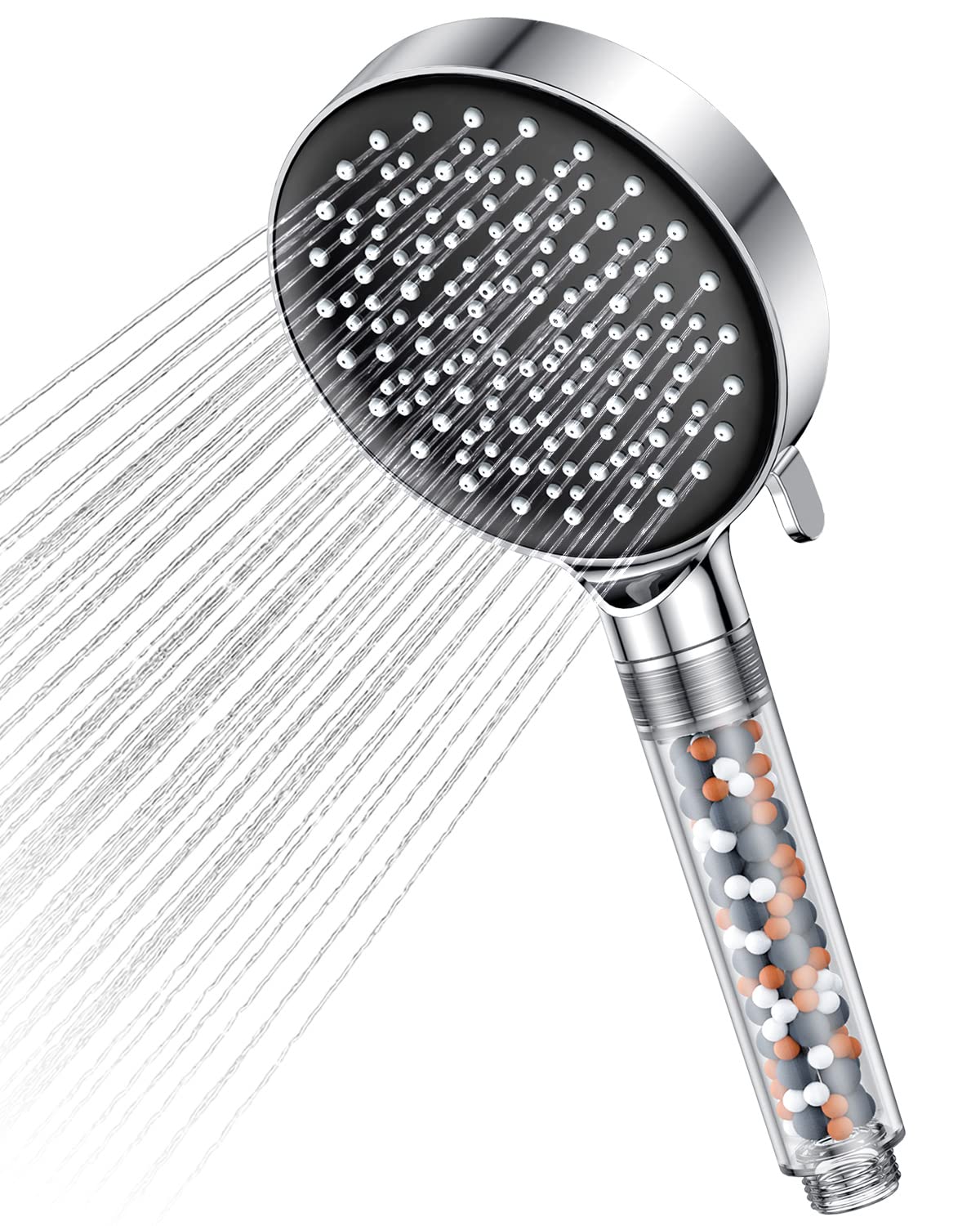 Showerhead Water-saving 7.5L/min, YEAUPE water-saving showerhead with filter, rain shower head pressure boosting, with 6 spray modes, chrome & GRIFEMA G851-18 anti-twist shower hose, 1.8m
