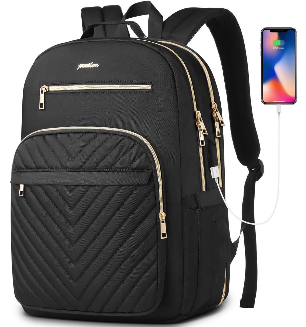 YAMTION Backpack for Women, School Backpack for Girls Teenagers, Female School Bag with 15.6 inch Laptop Compartment, USB Port for Work Office Study School City University