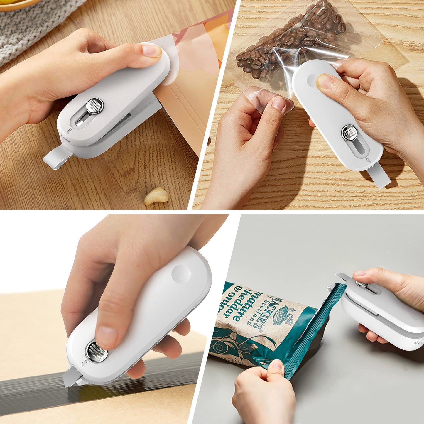 ODSD Mini Heat Sealer, 2 in 1 Bag Sealer with Cutter Sealing Machine Hand Sealing Device for Plastic Bags Pouch Chip Bags Food Storage Snack (White)