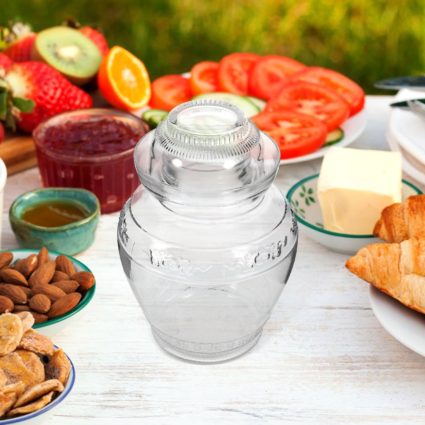 2.5-liter fermentation jar with lid, wide mouth, and airlock, transparent canning jar for kimchi, sauerkraut, kombucha, and more.
