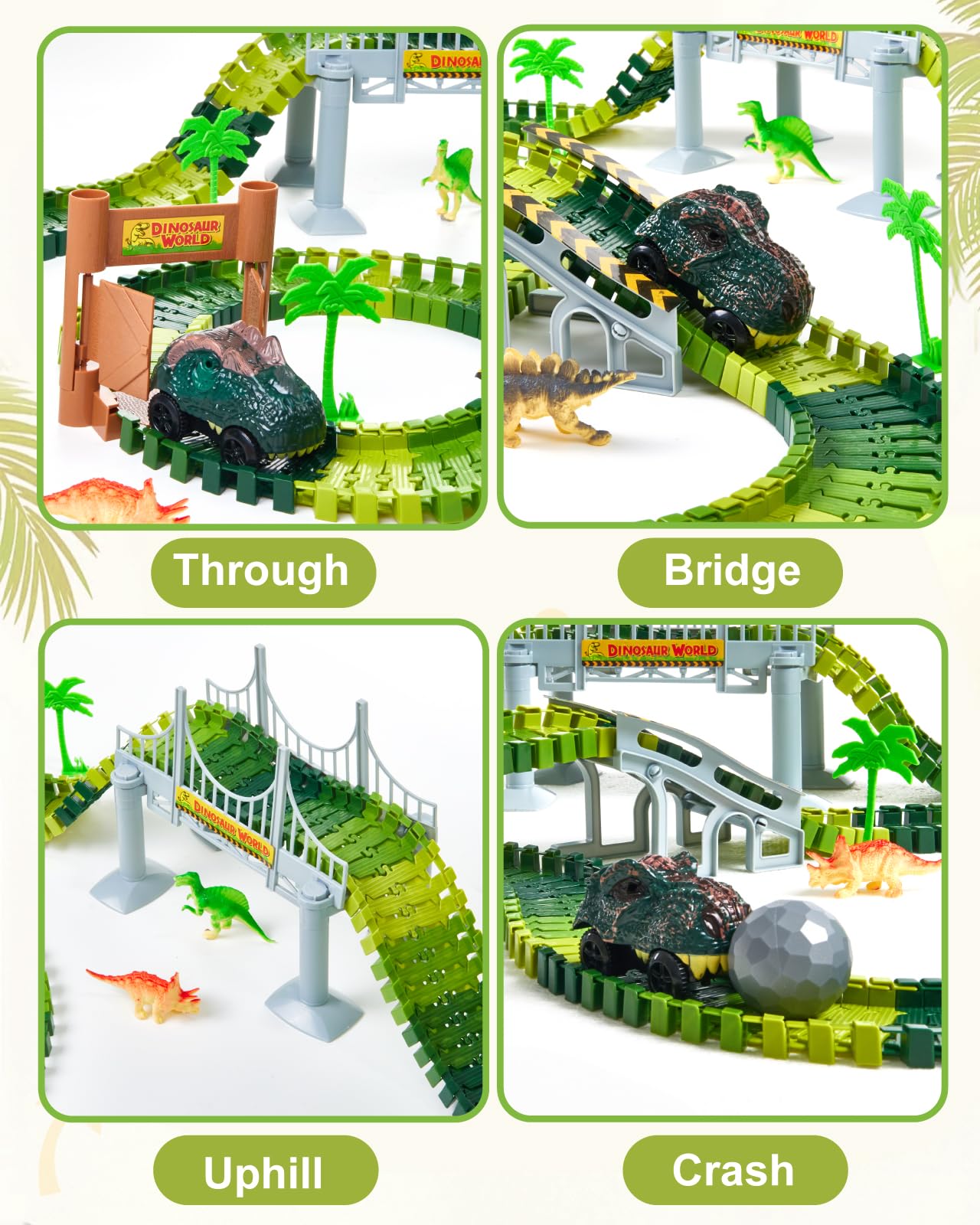 Gleamkid Dinosaur Toys Car Racing Track, Flexible Car Racing Track Railway Playset, Dino Cars Toy, Racing Track Set with many parts, Gift for Kids