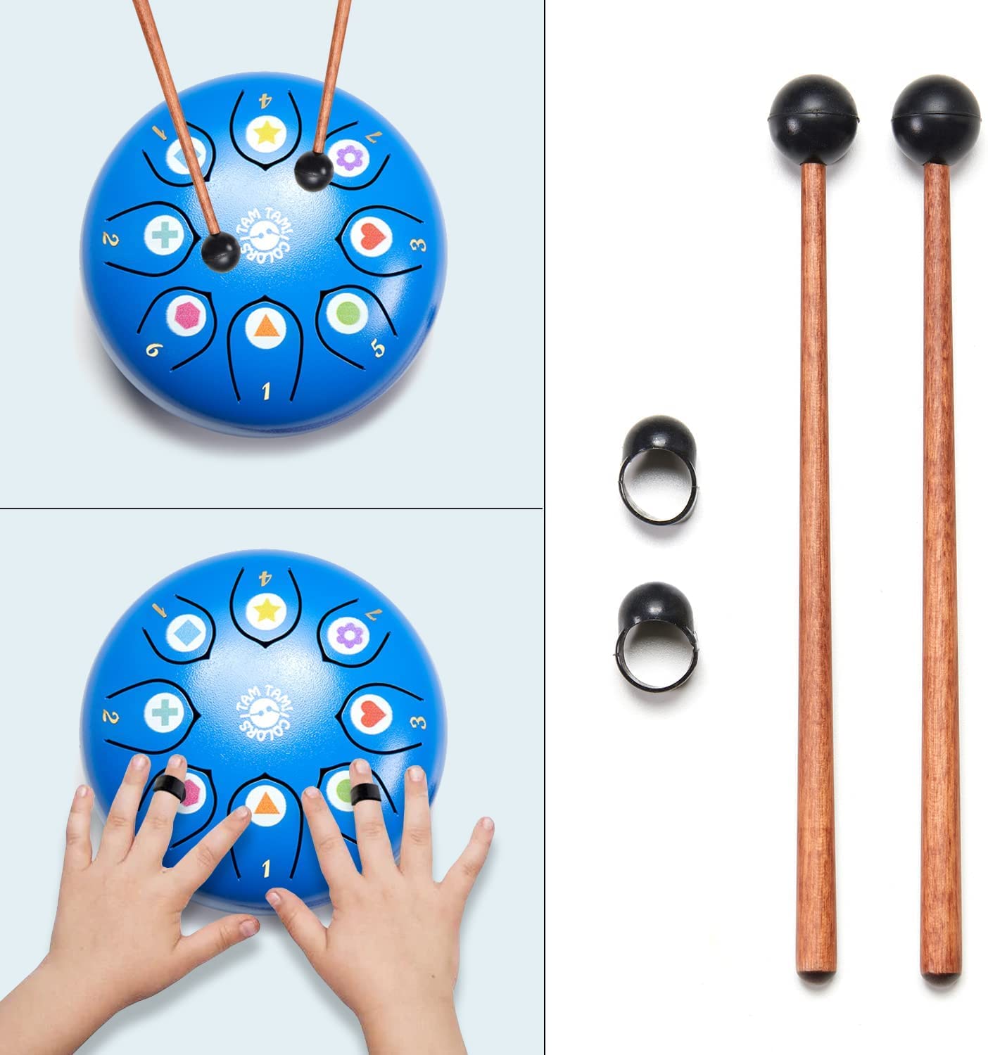 Montessori children's drum - handpan tongue drum for kids aged 3-6, easy to play, promotes creativity & concentration, comes with mallets, music book & bag.