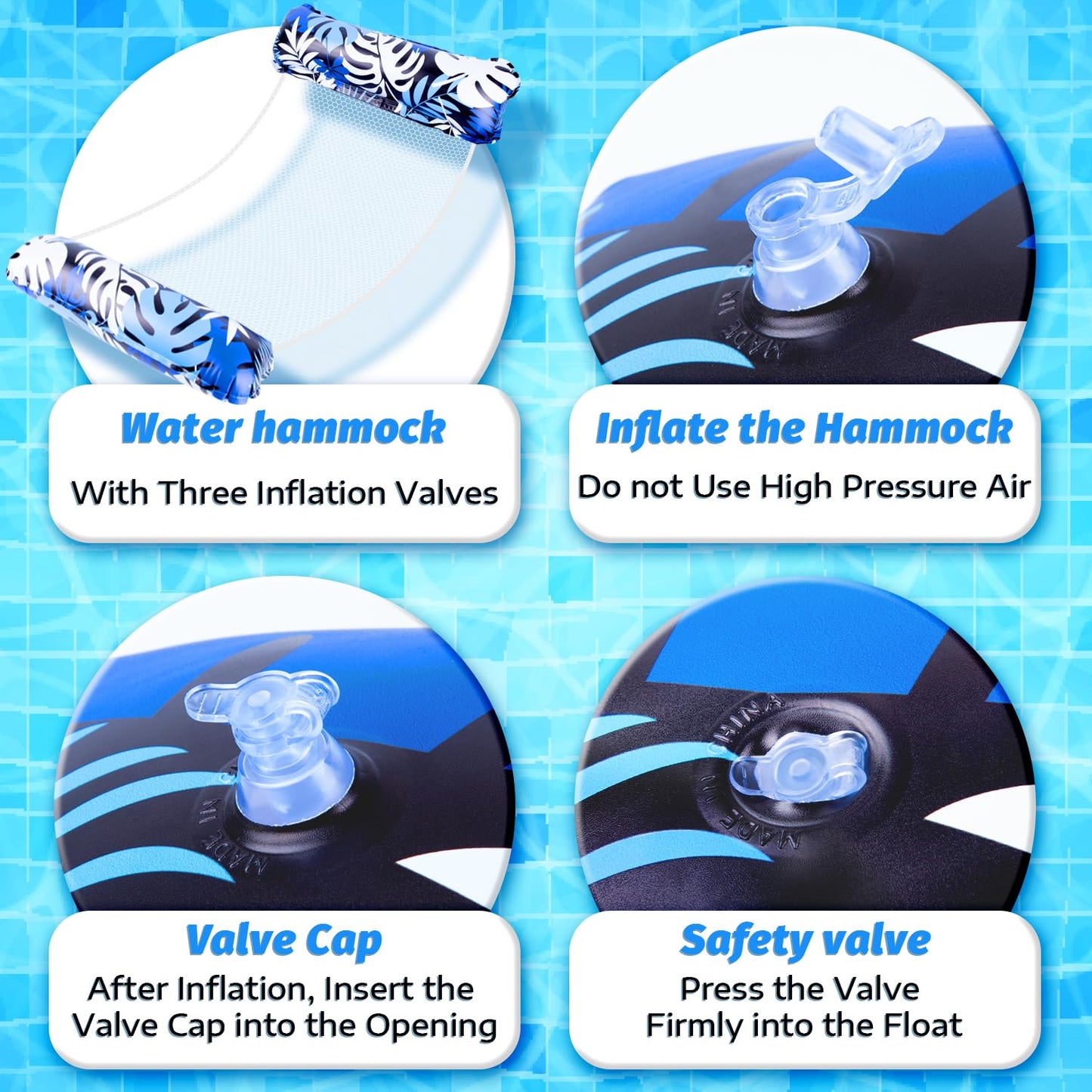 Orifinter XL inflatable pool mattress, 2 pieces pool accessory water hammock, 4 IN 1 inflatable water pool toy, adult pool mattress, water toy for chair hammock mattresses seat