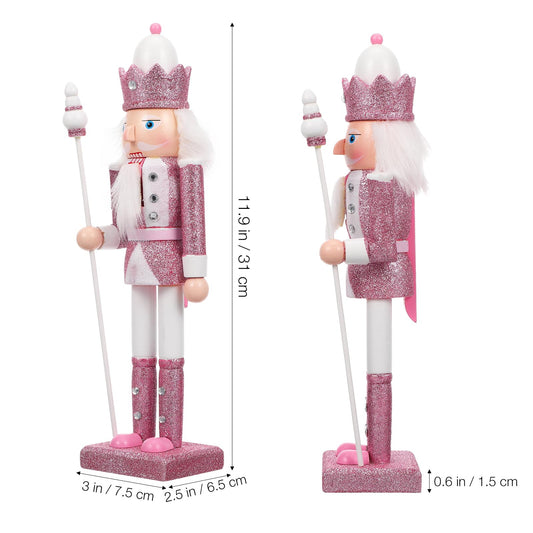 Veemoon Pink Christmas Nutcracker with Cane 30.5 cm Handcrafted wooden nutcracker for home party tabletop shelves Christmas figure decoration