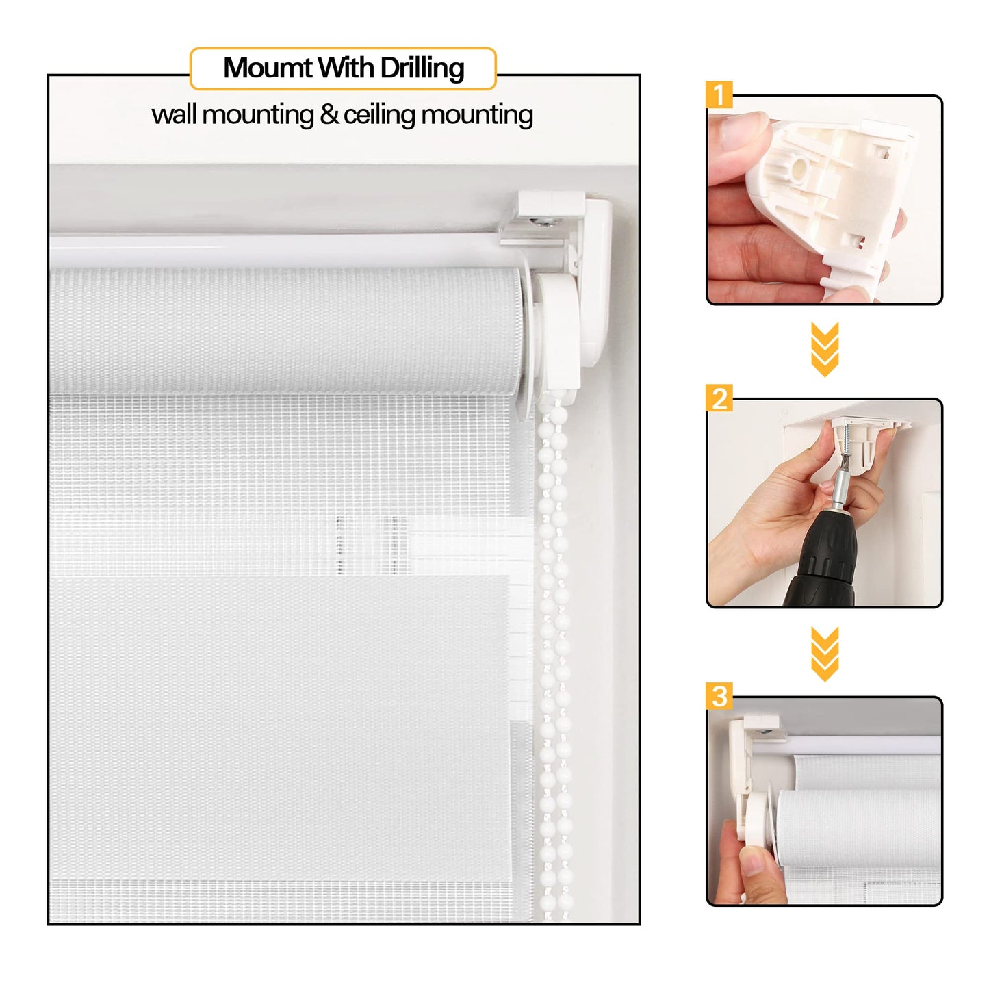 BelleMax Double Roller Blind Clamp Fix without drilling & with drilling, White 80x210cm (WxH), Duo Roller Blind, Sun protection light-permeable opaque, Clamp Roller Blind Window Blind, Roller Blinds for Window and Door