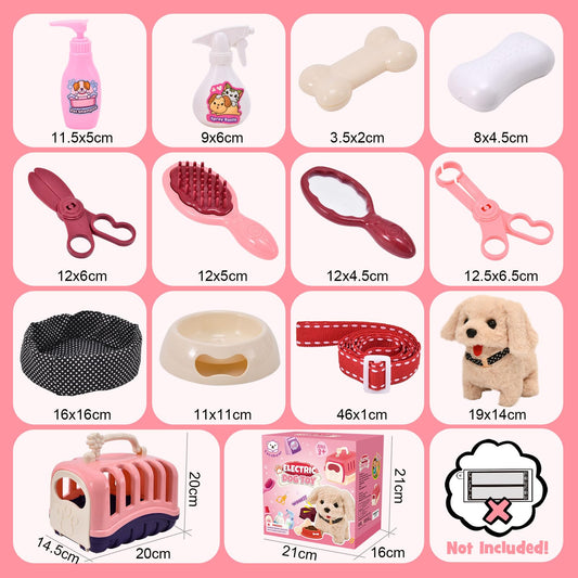 Tacobear dog toy that walks, barks, and wags its tail. Electric plush dog with leash, dog cage, interactive pet, stuffed animal gift for kids, girls aged 3-6 years.