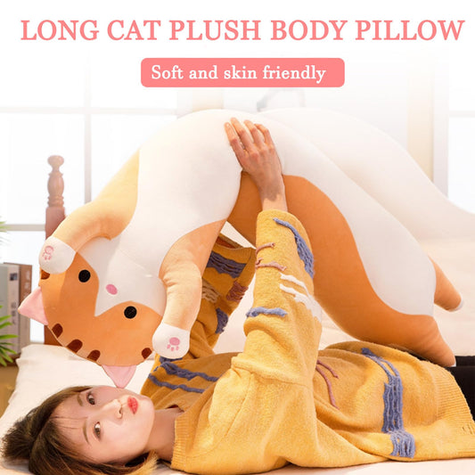 Aiuidun Long Cat Plush Toy Stuffed Animals Cat Plush Pillow Cute Kitten Plush Toy Sleep Pillow, Soft Long Cat Cuddle Pillow Gift for Kids Girlfriend (110cm/43.3inch, Yellow)
