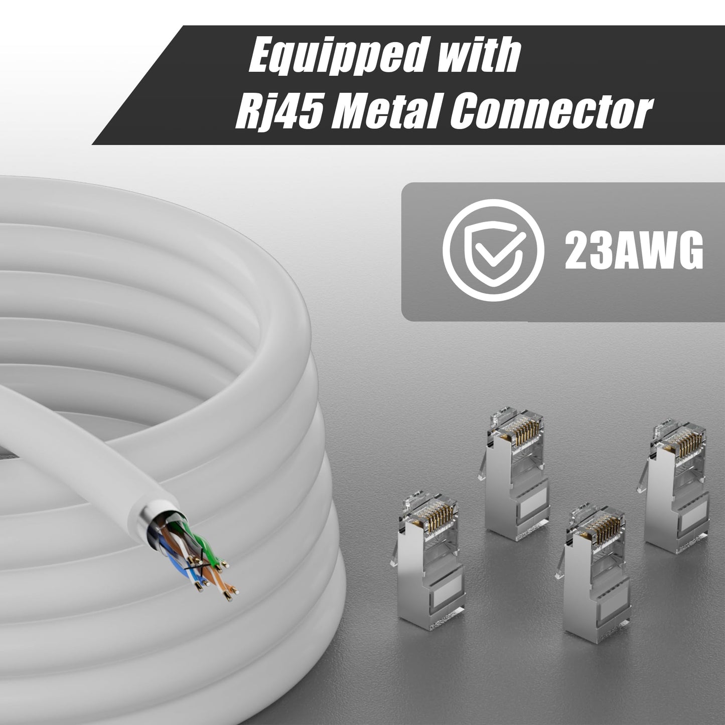 20 meter Cat 6 LAN cable, 20m white installation cable for network cables, 23AWG patch cable, FTP shielded Ethernet cable with Rj45 connector for high-speed Gigabit internet connection.