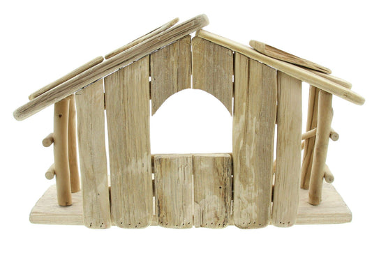 FRANK FLECHTWAREN Creche, Nativity Scene, Advent, Baby Jesus, Rustic Charm, Stable made of sturdy driftwood, Dimensions 40 x 15 x 25 cm