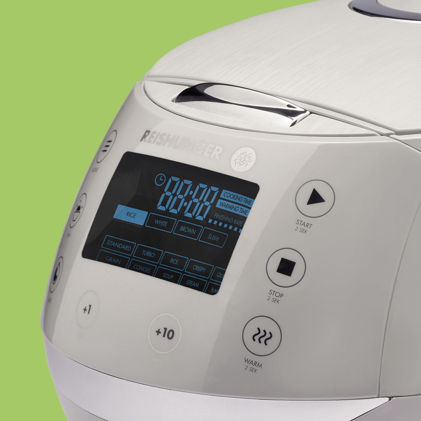 REISHUNGER Digital Rice Cooker & Steamer Gray | 1.5 L for up to 8 persons | Keep warm function, timer & premium inner pot | Multicooker, 12 programs, 7-phase technology