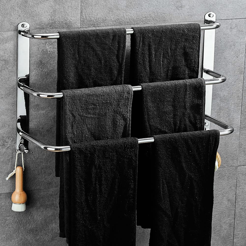 Yeegout No Drill 3-Tier Towel Rack Stainless Steel Towel Holder for Bathroom Kitchen and Toilet, 50cm Silver