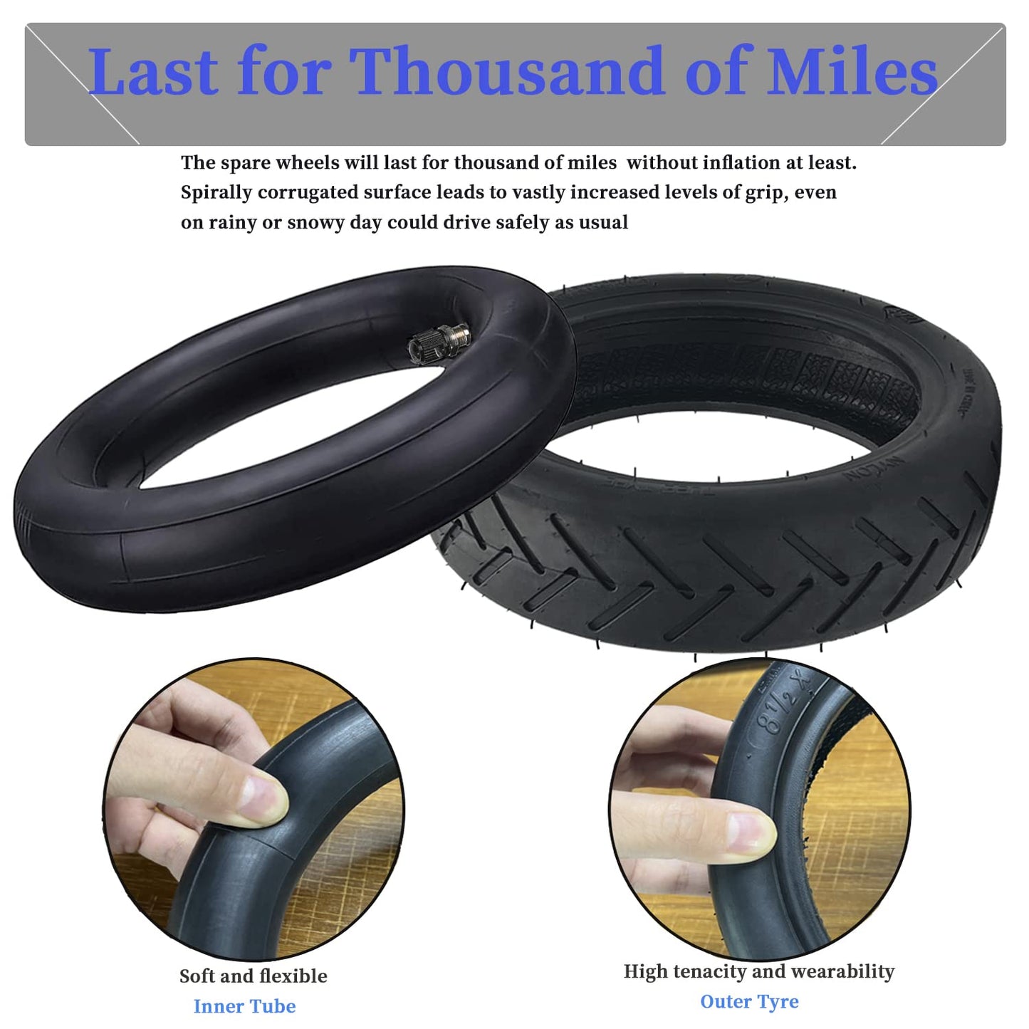 OUXI E-Scooter tire 8 1/2 tire 1 tire and 1 tube package E-Scooter spare tube + tire 8.5 inch compatible with Xiaomi M365/M365Pro2 electric scooter-black replacement wheels for scooter 50/75-6.1
