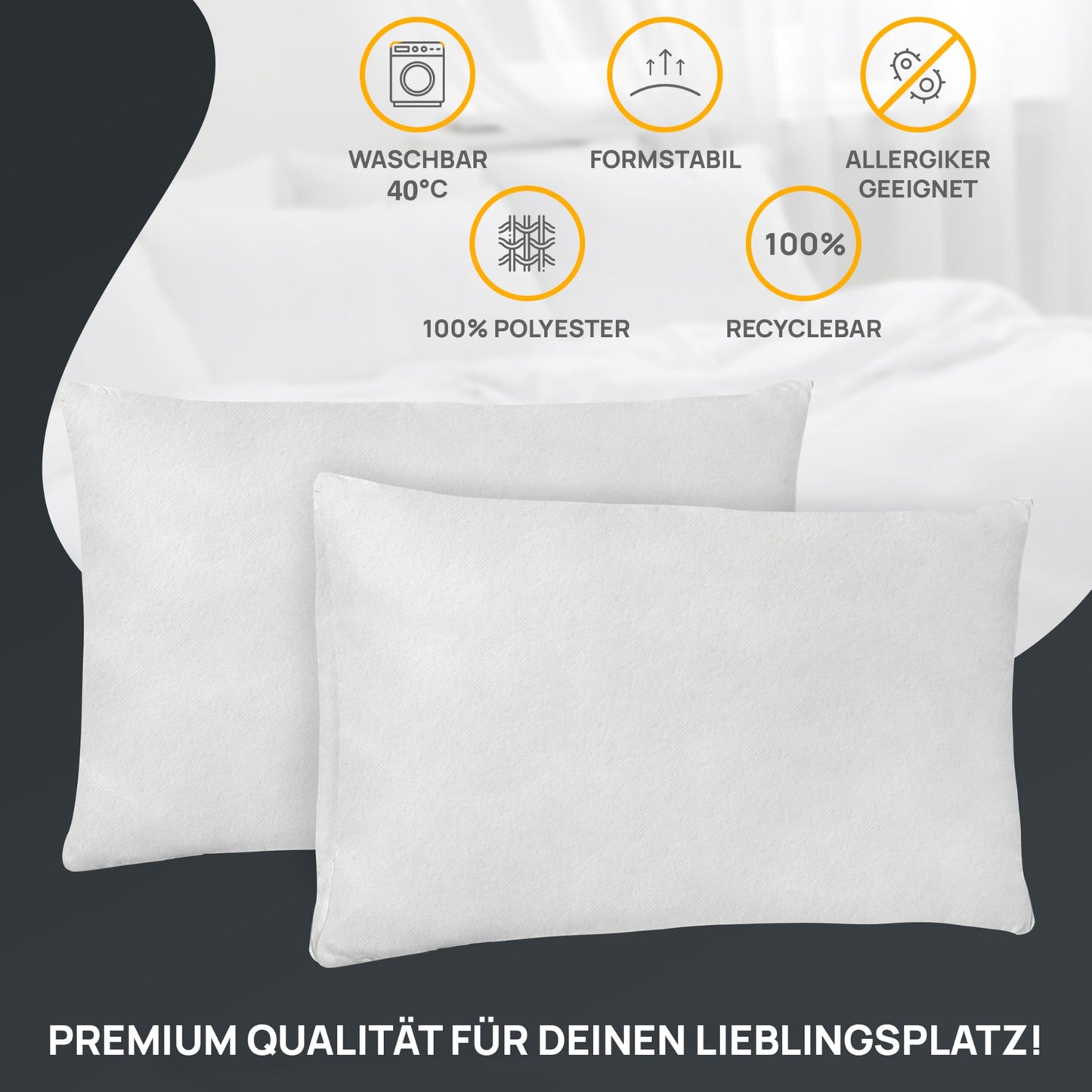 LILENO HOME 4 pack pillow filling 70x90 cm - 40°C washable inner cushion suitable for allergy sufferers - Polyester pillow insert for couch pillows, sofa pillows, throw pillows, and bed pillows.