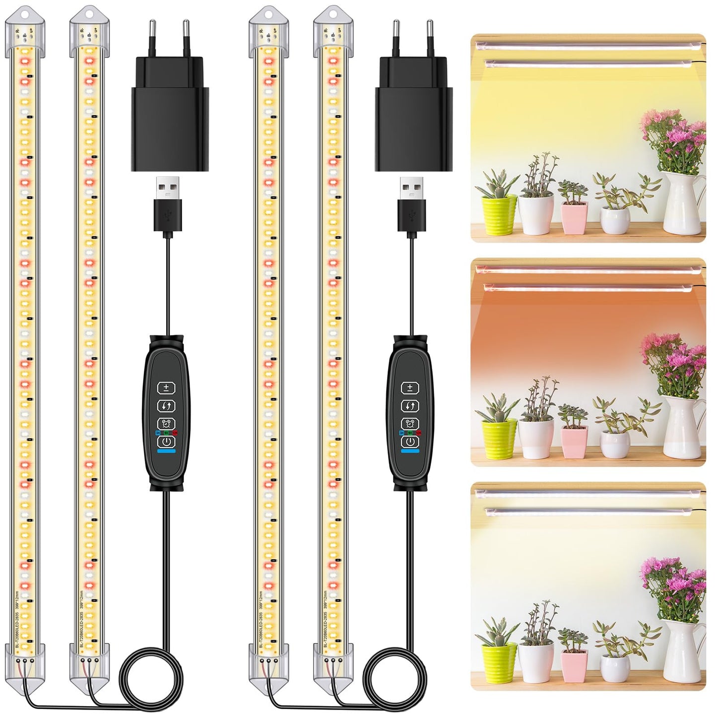2-Pack 2 Bars Plant Light Strips, Plant Lights for Indoor Plants, Full Spectrum Sunlight Growth Lamp with Auto On/Off 3/9/12H Timer, 10 Adjustable Levels for Succulents