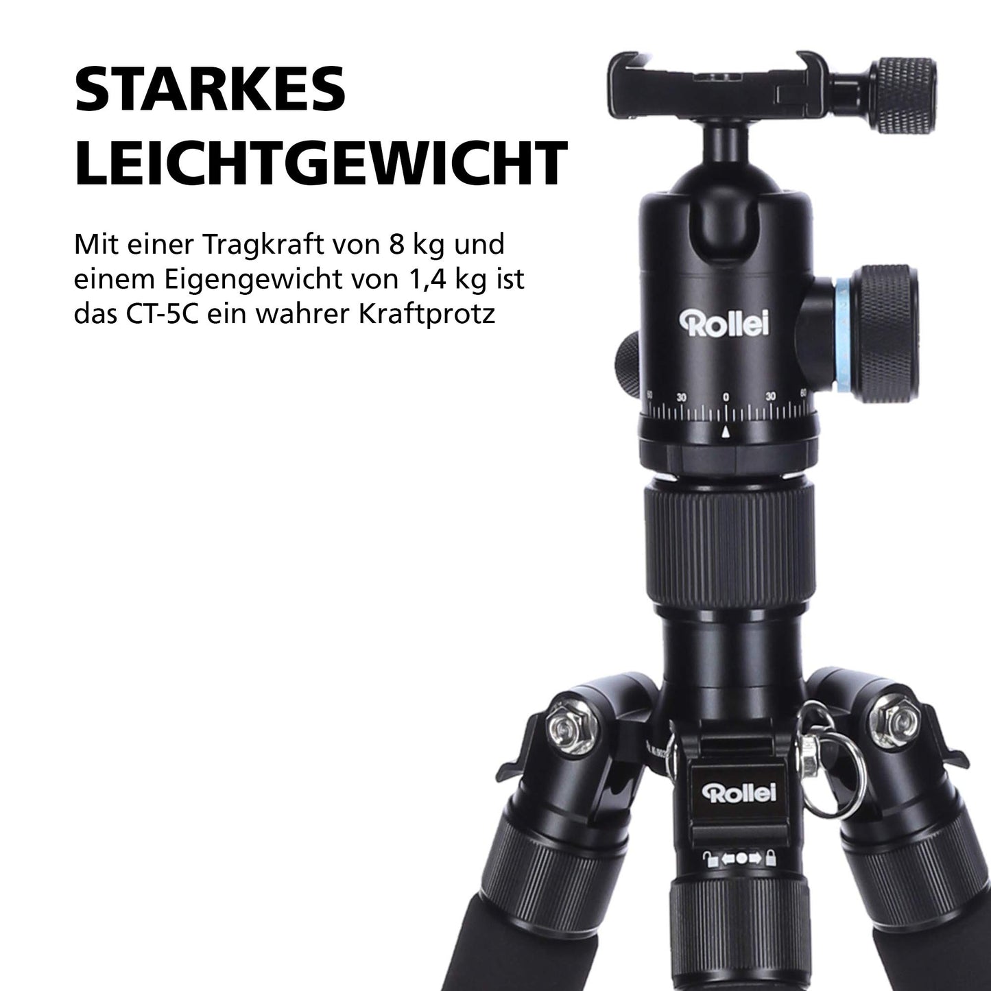 Rollei Carbon Tripod CT-5C, Black & QAL-50 - professional camera quick release plate, compatible with all cameras with 1/4 tripod thread and Arca Swiss - 2 pack
