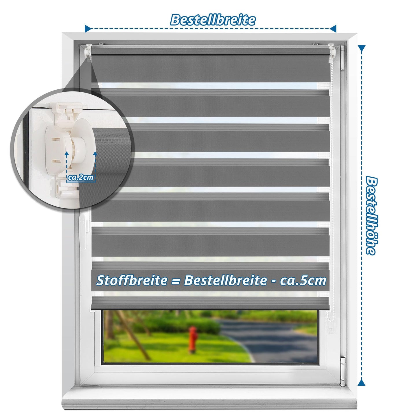 Bobodeco double roller blind clampfix without drilling Duo blinds for windows with clamp carrier, window blind translucent & blackout wall mounting privacy- anthracite B110 x H120cm (fabric width 106cm)