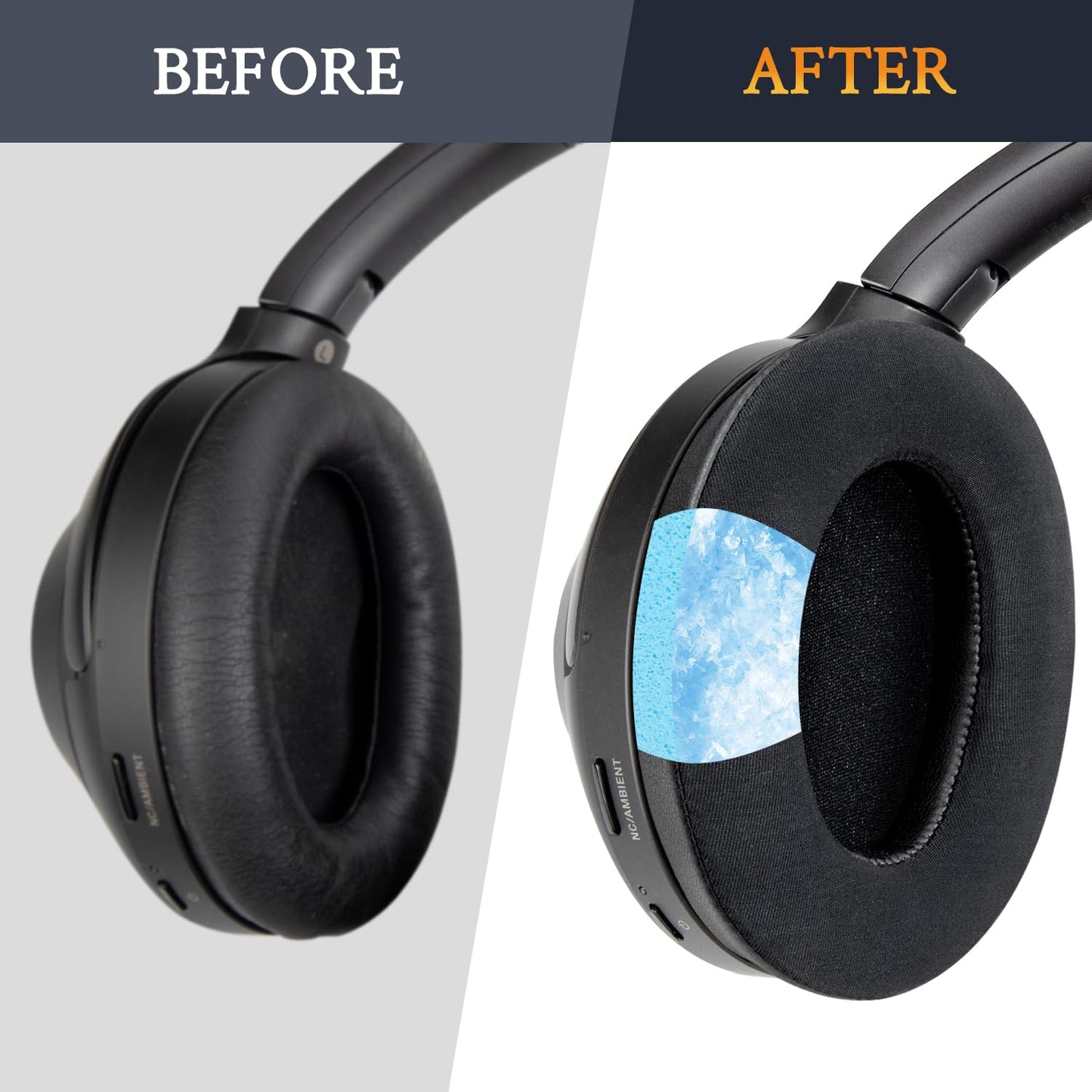 SOULWIT cooling gel replacement ear pads for Sony WH-1000XM3 (WH1000XM3) over-ear headphones, ear cushion with high-density noise isolation foam, extra thickness