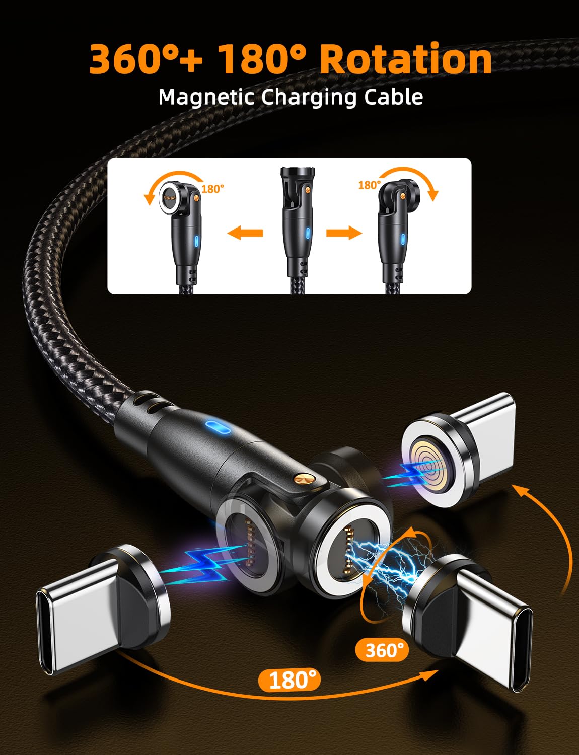 VAFOTON USB C Magnetic Charging Cable 100W (2Pack, 1.8m/1m), 9Pins Fast Charge Magnetic Charging Cable, USB C/A to Type C Magnetic Data Cable, 5A Magnetic Cable for Galaxy S23/Tablet/Laptop/MacBook