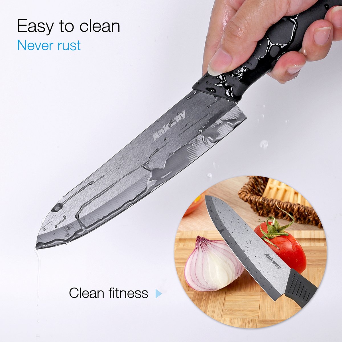 Ankway Ceramic Knife Set with Protective Cover 5 Pieces, 2023 Knife with Peeler Kitchen Knife Set Knife Cutting Knife Chef's Knife Sharp Cake Knife for Meat Fruit Vegetables, Black.