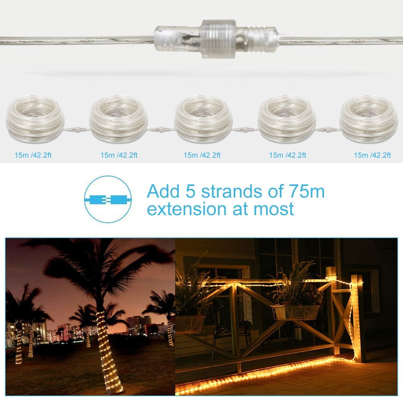 HomePro 15M 200 LED light tube with remote control, string lights, 8 modes and dimmable brightness, powered by electricity, waterproof, perfect for outdoor use, Christmas lighting, decoration, party, celebration Ø5mm