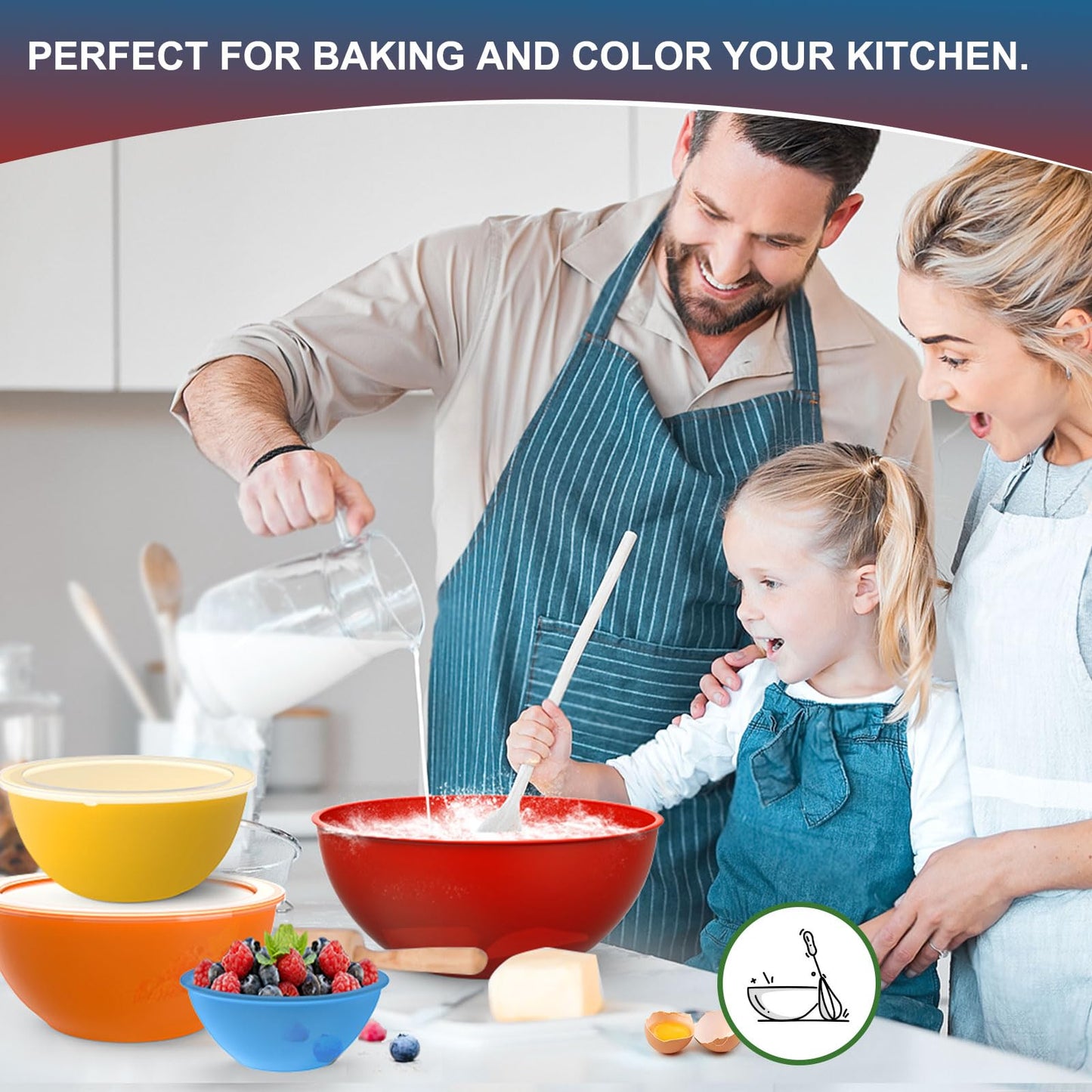 Greentainer salad bowl set with lid, 12-piece plastic mixing bowl set, Stackable mixing bowls with lids for kitchen, Large bowl for baking, Mixing bowls ideal for mixing and serving.