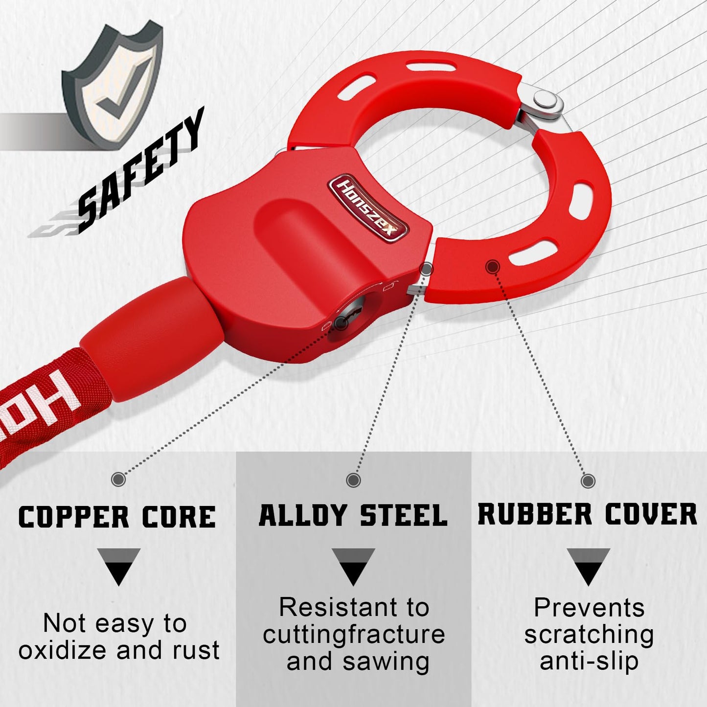 Honszex Scooter lock, scooter locks, theft protection, 92 cm, colorful handcuff lock, bicycle locks, high security with key, accessory for e-scooter, e-bike