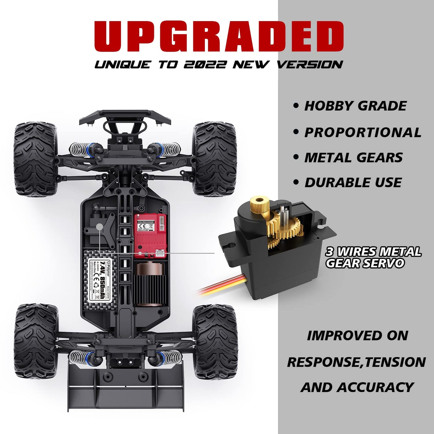 HAIBOXING Remote Control Car, 1:18 RC Cars 36 km/h Hobby RC Car with Lights, 2.4 GHz Waterproof 4WD Off-Road Outdoor Indoor Vehicle, 2 Battery Long Running Time (18868)
