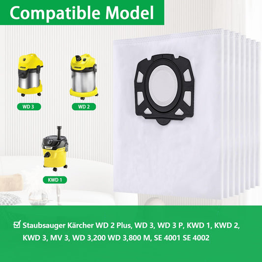10 dust bags for Kärcher WD2 WD3 WD3.200- WD3.800 M/ KWD1 KWD2 KWD3/ SE4001/SE4002, KFI 357 bags for Kärcher WD3 (Replaces 2.863-314.0)