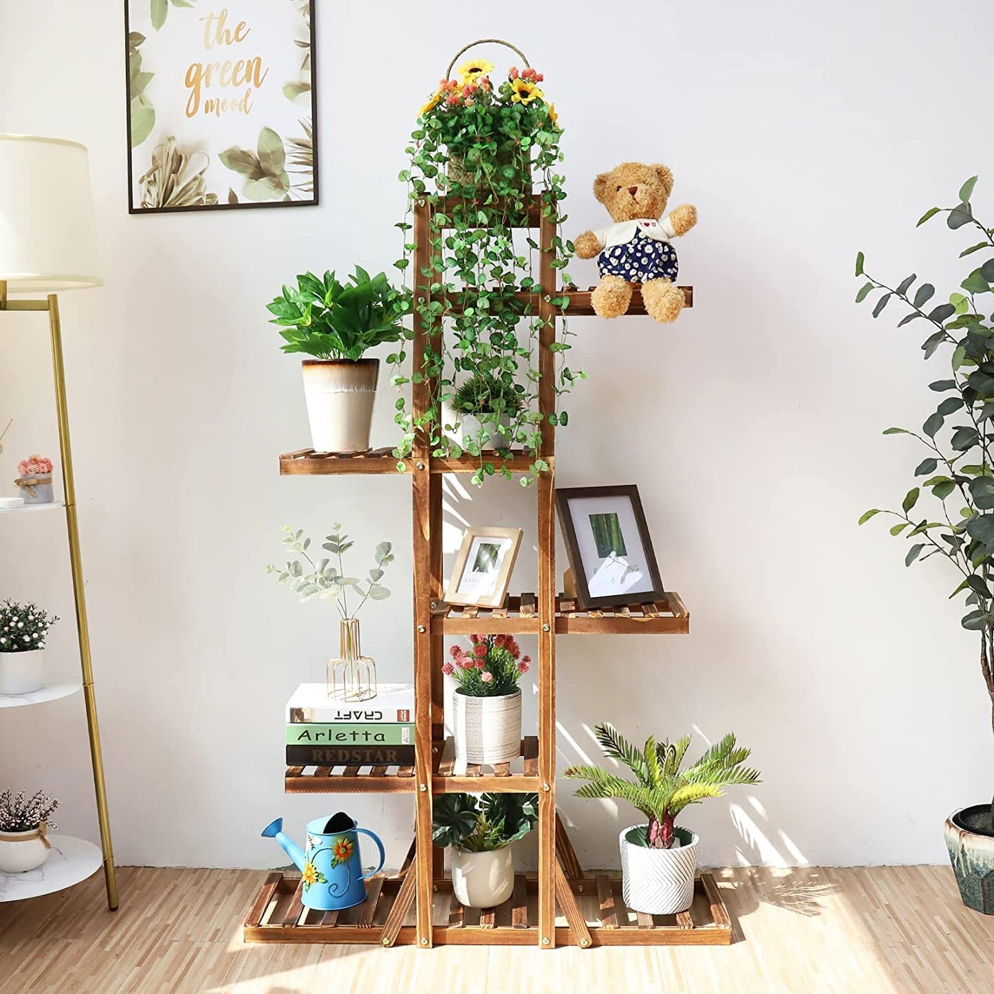 Outdoor flower stand, solid wood flower shelf with 6 levels. Plant ladder multi-storey, 90 x 131 x 25cm.