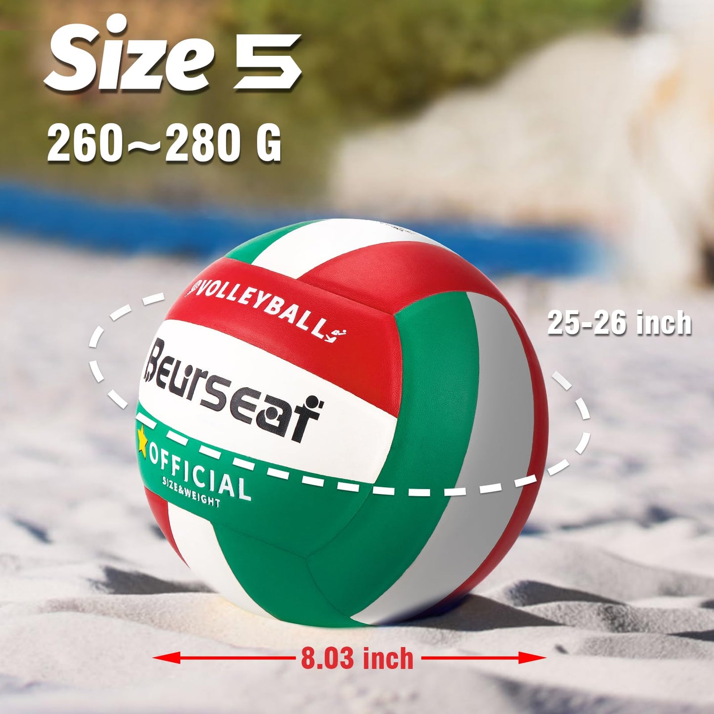 Beurseaf Volleyball, Soft Touch Beach Volleyball, Sports Volleyball, official size 5 Indoor & Outdoor Volleyball (Green & Red)