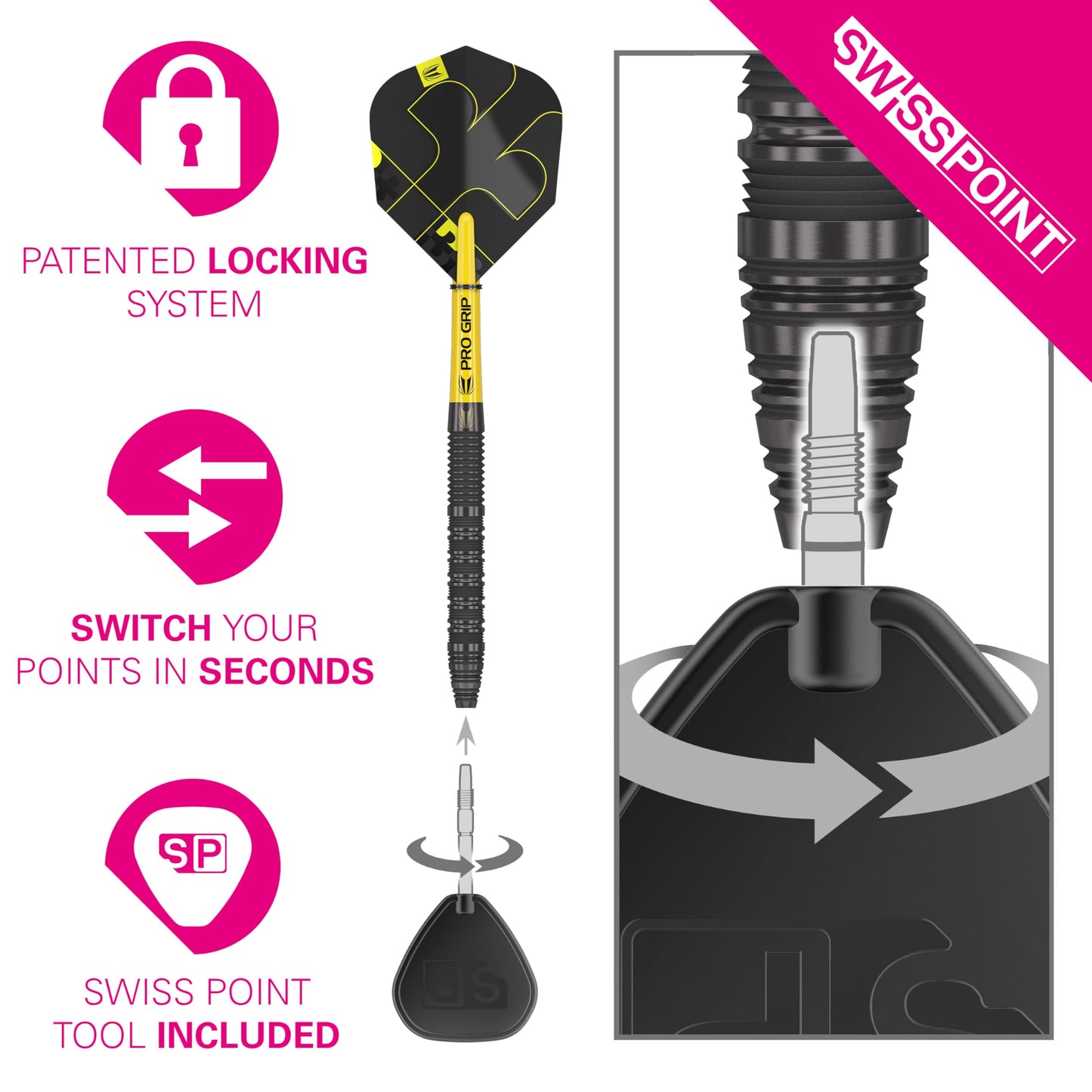 Target Darts Bolide Void 90% Tungsten Dart Set, Steel Tip Swiss Point Darts | Barrel 01, 25G | Professional Dart Sets, Black Darts, Swiss Point Tool Included
