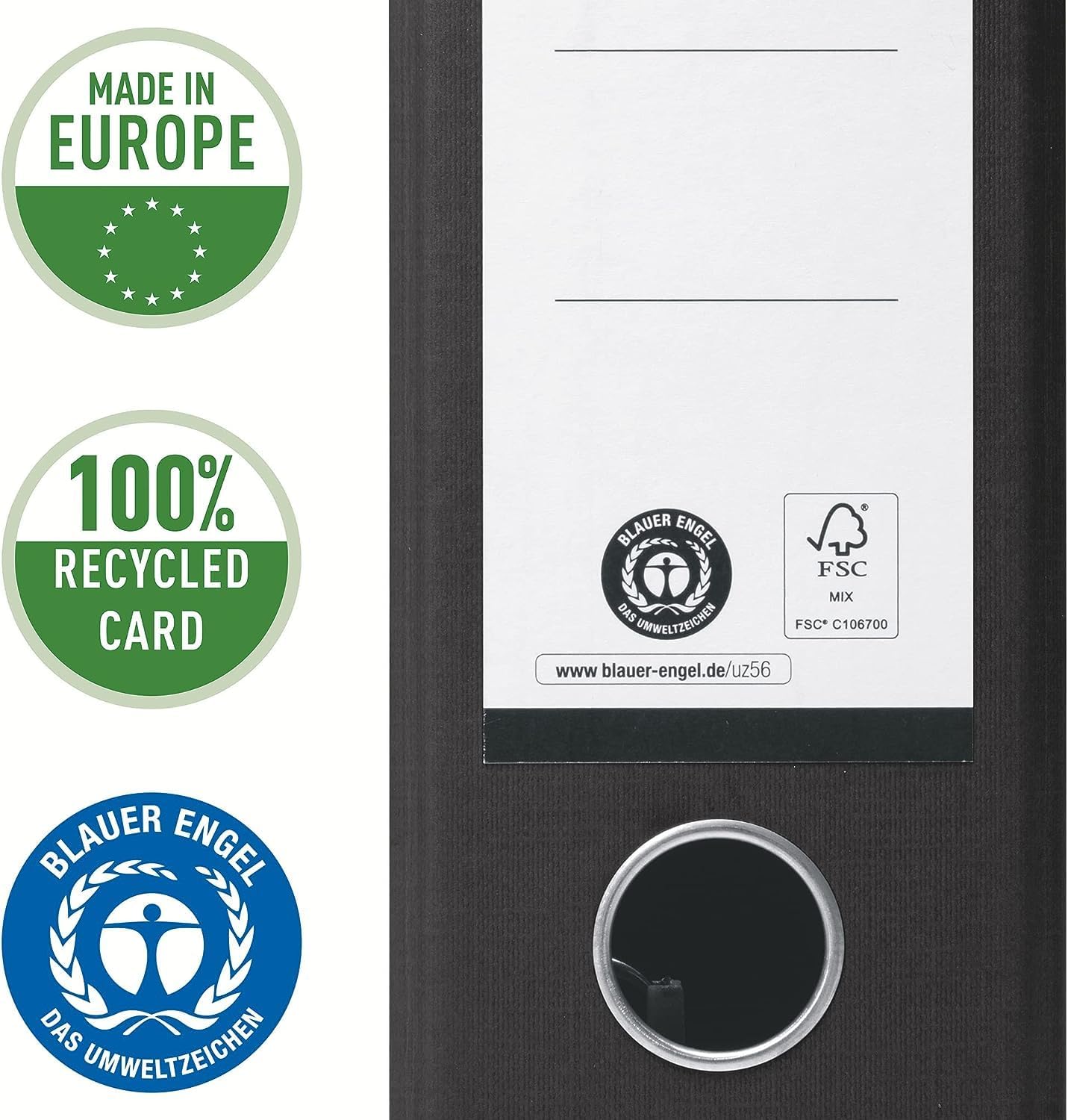 Leitz set of folders with dividers, 5-pack A4 folders made of 100% recycled cardboard, holds 600 sheets, 80mm spine width, black, 10531095 & 10-pack 12-part dividers made of 100% recycled cardboard, 13010000