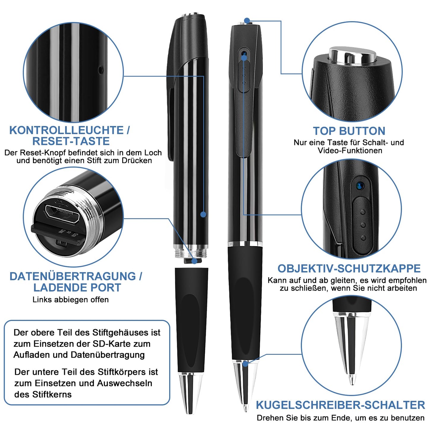 FINSUI Mini Camera 32GB 1080P Surveillance Camera Portable small surveillance camera pen camera camera for home office business meetings with 5 ink fills