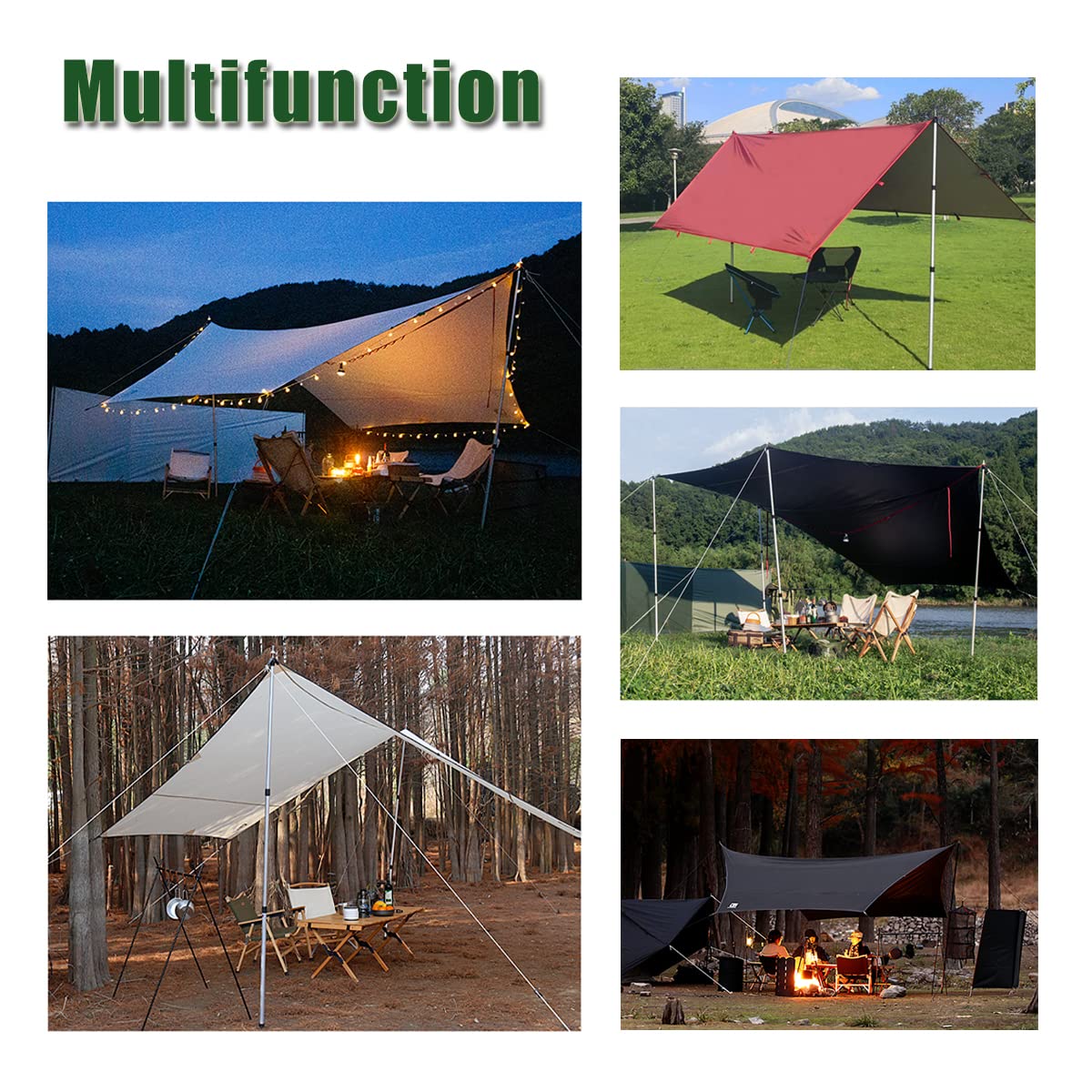 Tent poles, camping poles for tarps, awnings, canopies, porches, sun sails. Headroom, aluminum, adjustable telescopic, 90-230 cm (Silver).