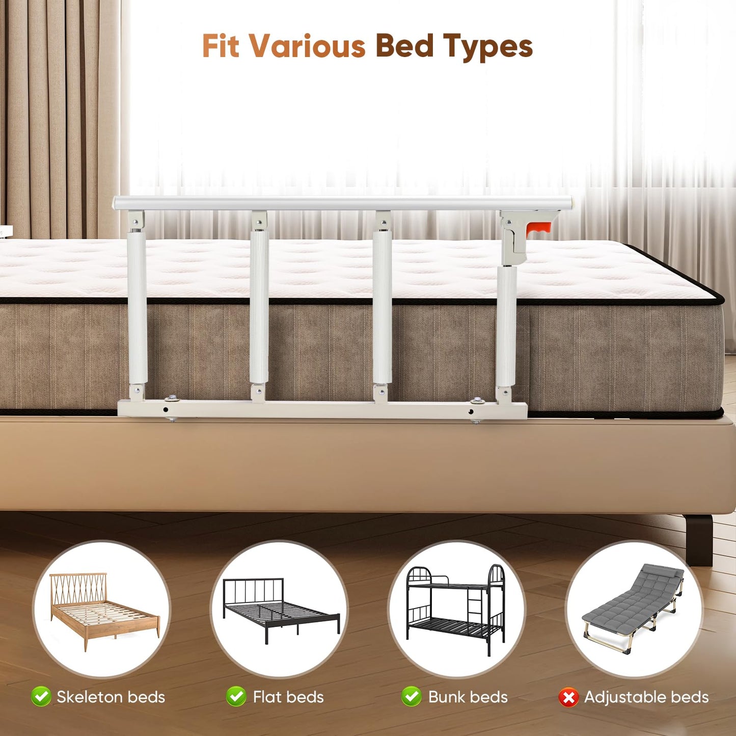 Ixdregan Bed Rail for Elderly Safety, Foldable Bed Assist Rail Handle, Fall Prevention Handrail for Seniors, Fits King, Queen, Full, Twin (4 handrails)