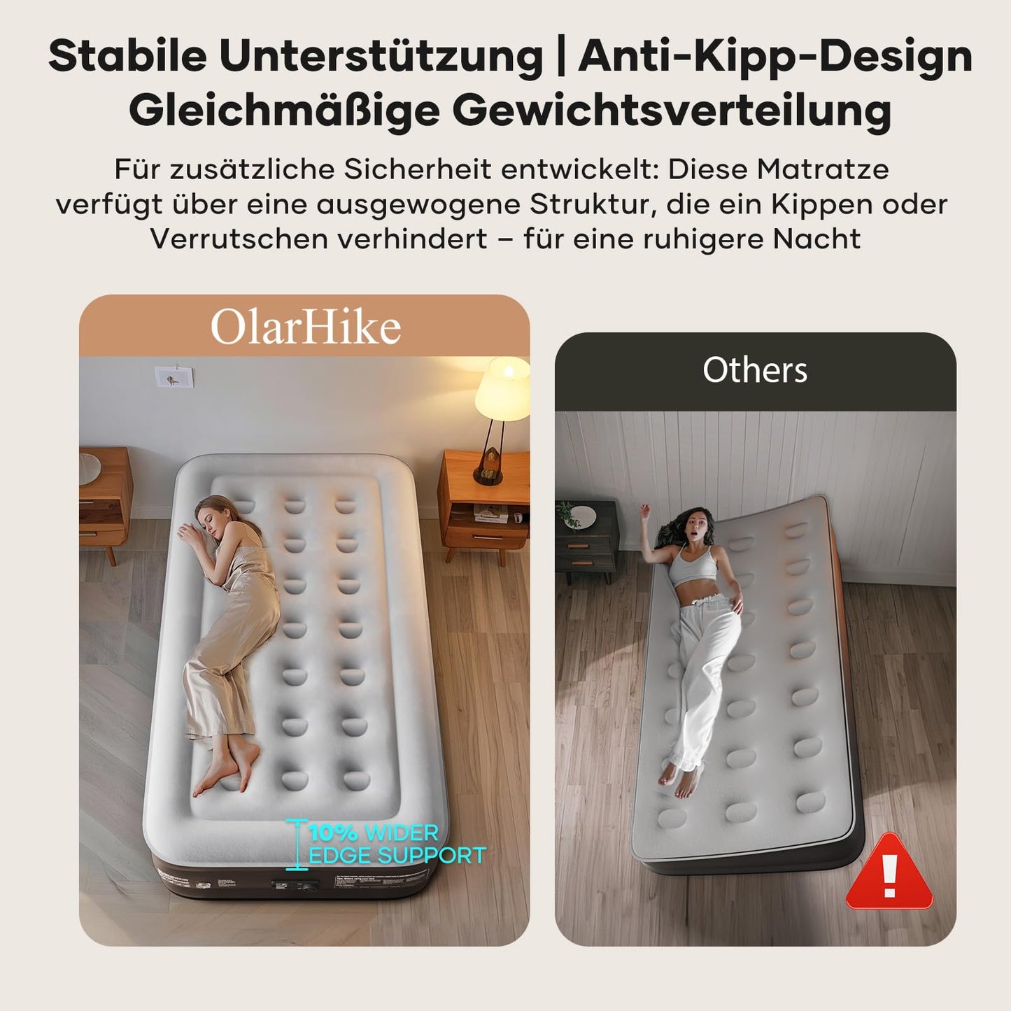 OlarHike air bed for 1 person, self-inflating air mattress with integrated pump, self-inflatable guest bed, guest mattress, inflatable mattress for camping or home use - 198 x 102 x 46 cm