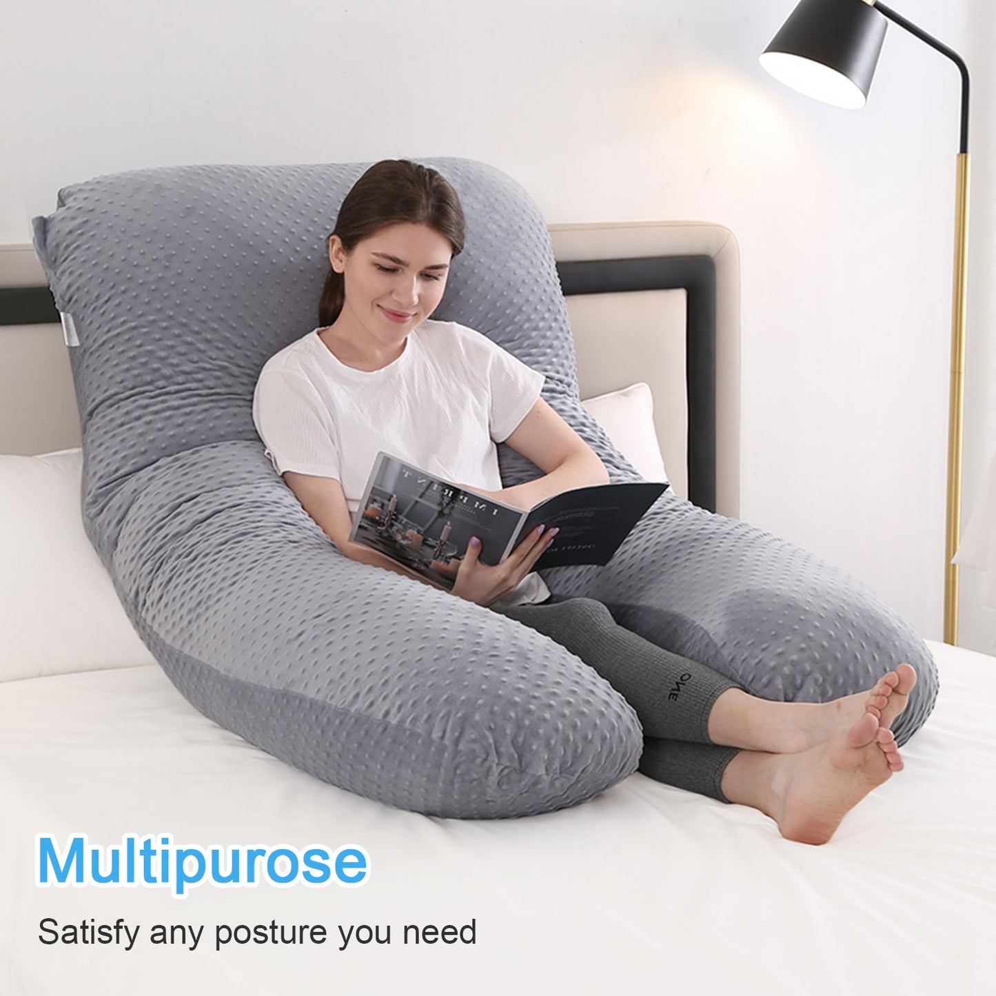 SHANNA Pregnancy Pillow U-Shape Side Sleeper Pillow Nursing Pillow Feeding Pillow with Minky Dot Cover, Large Support Pillow, Comfort Pillow for Adults, Body Pillow for Sleeping and Motherhood.