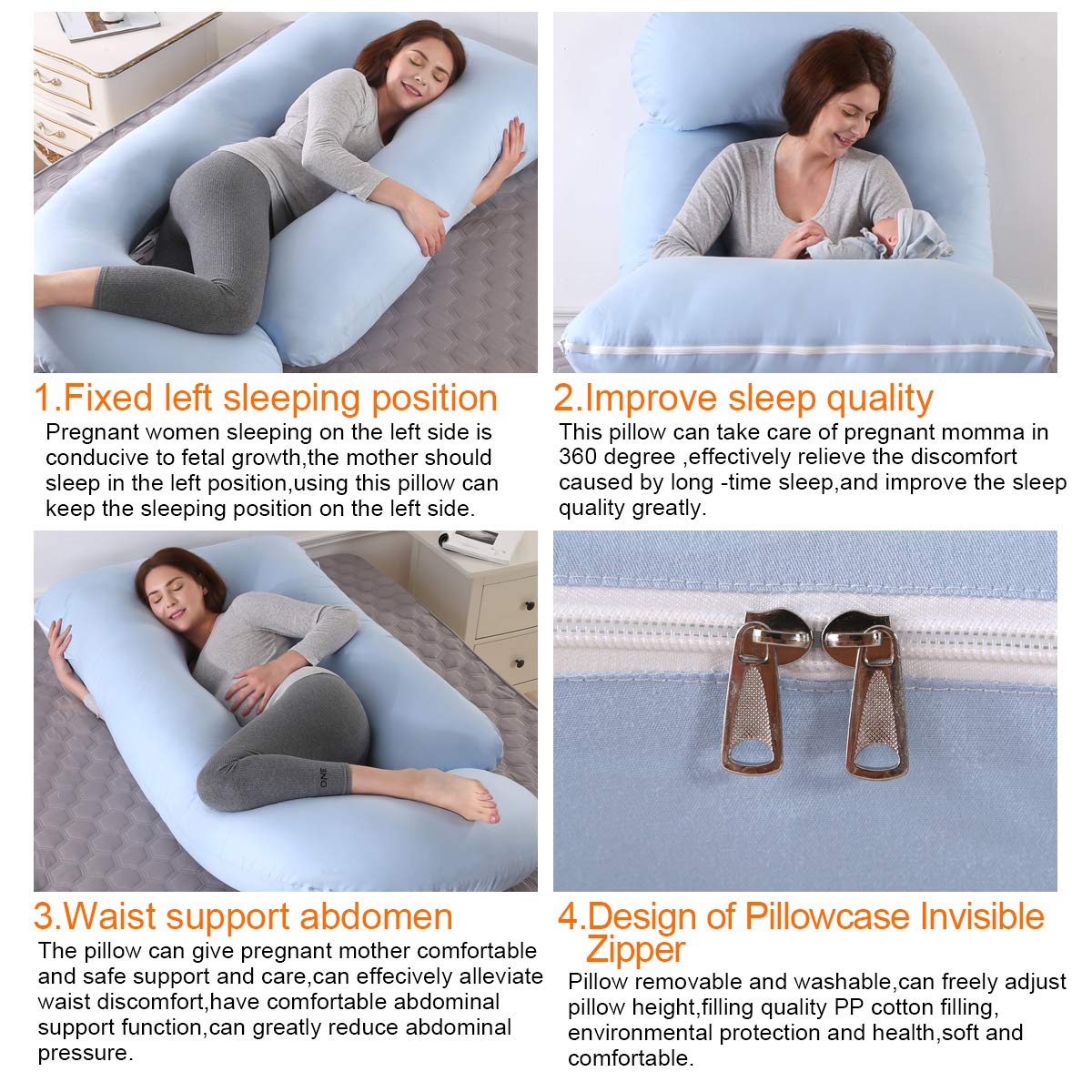 SHANNA Pregnancy Pillow Side Sleeper Pillow Nursing Pillow U Shaped XXL Support Pillow 70 * 145CM Large Body Pillow with Removable and Washable Cover, U-Shape Pregnancy Body Pillow
